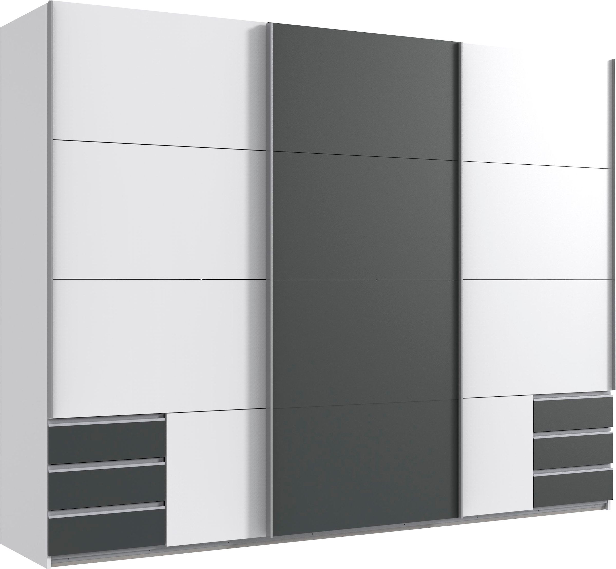Schwebetürenschrank WIMEX, B:270cm H:210cm T:64cm, weiß, Schränke, "Emden", Mit Außenschubkästen