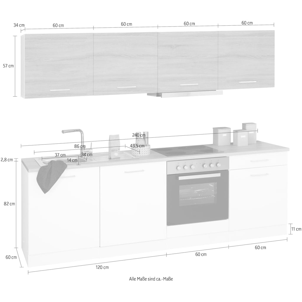 HELD MÖBEL Küchenzeile »Visby«, mit E-Geräten, Breite 240 cm