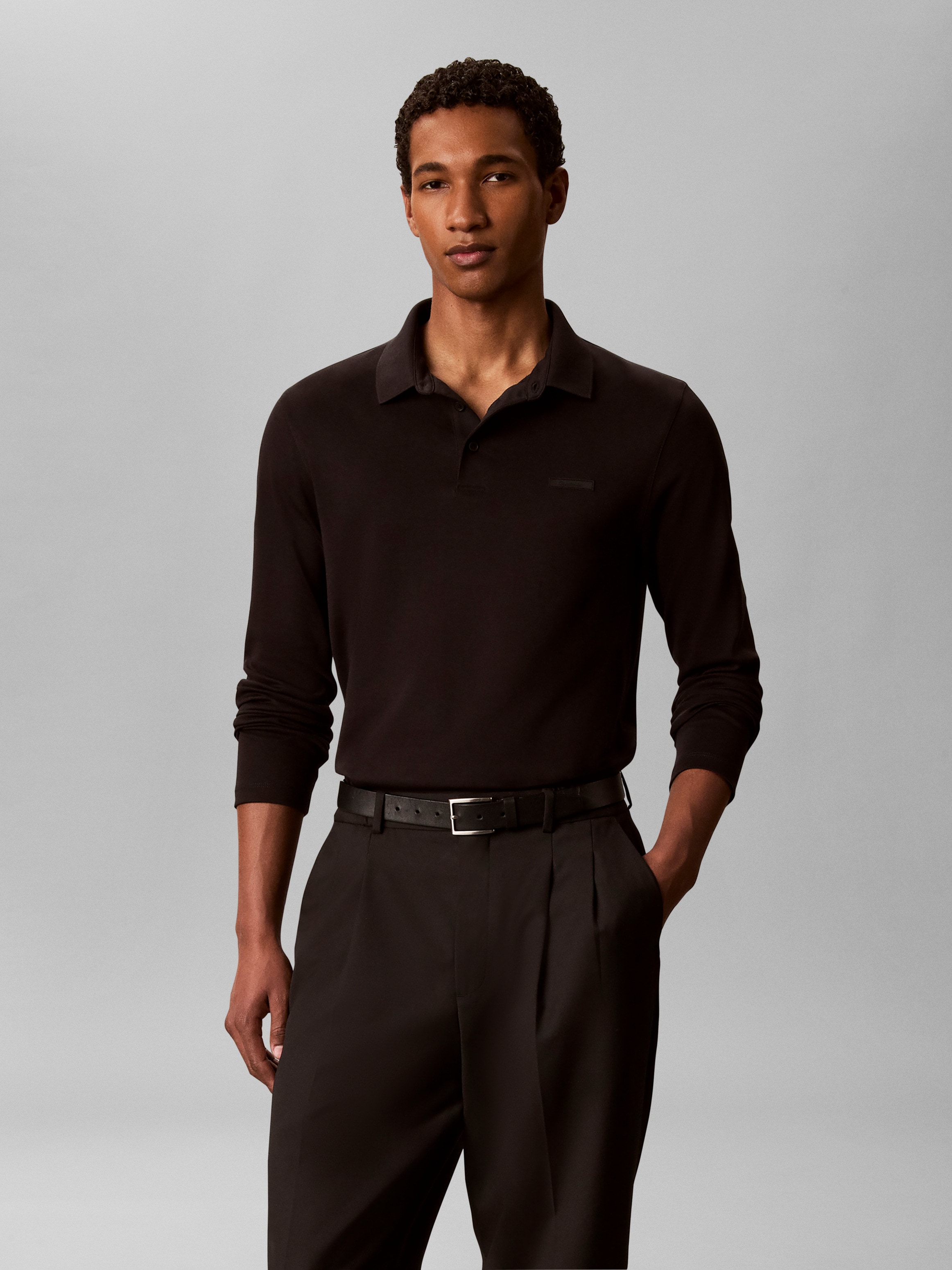 Calvin Klein Langarm-Poloshirt Polokragen, Slim Fit, reine Baumwolle