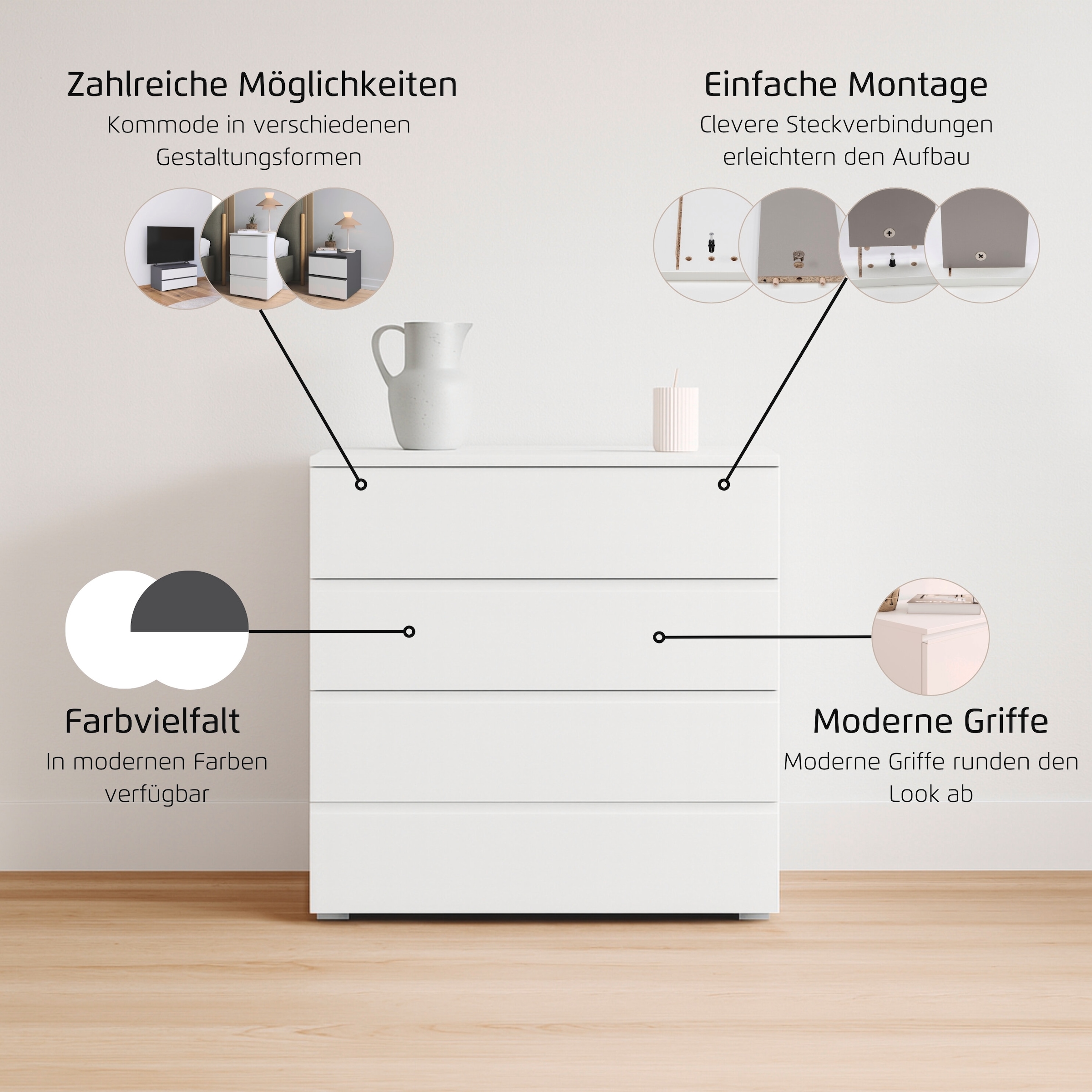 rauch Schubkastenkommode »Sideboard Kommode Schubladenkommode Wäscheschrank MAINZ« Breite 80 cm,  vier praktische und geräumige Schubladen MADE IN GERMANY