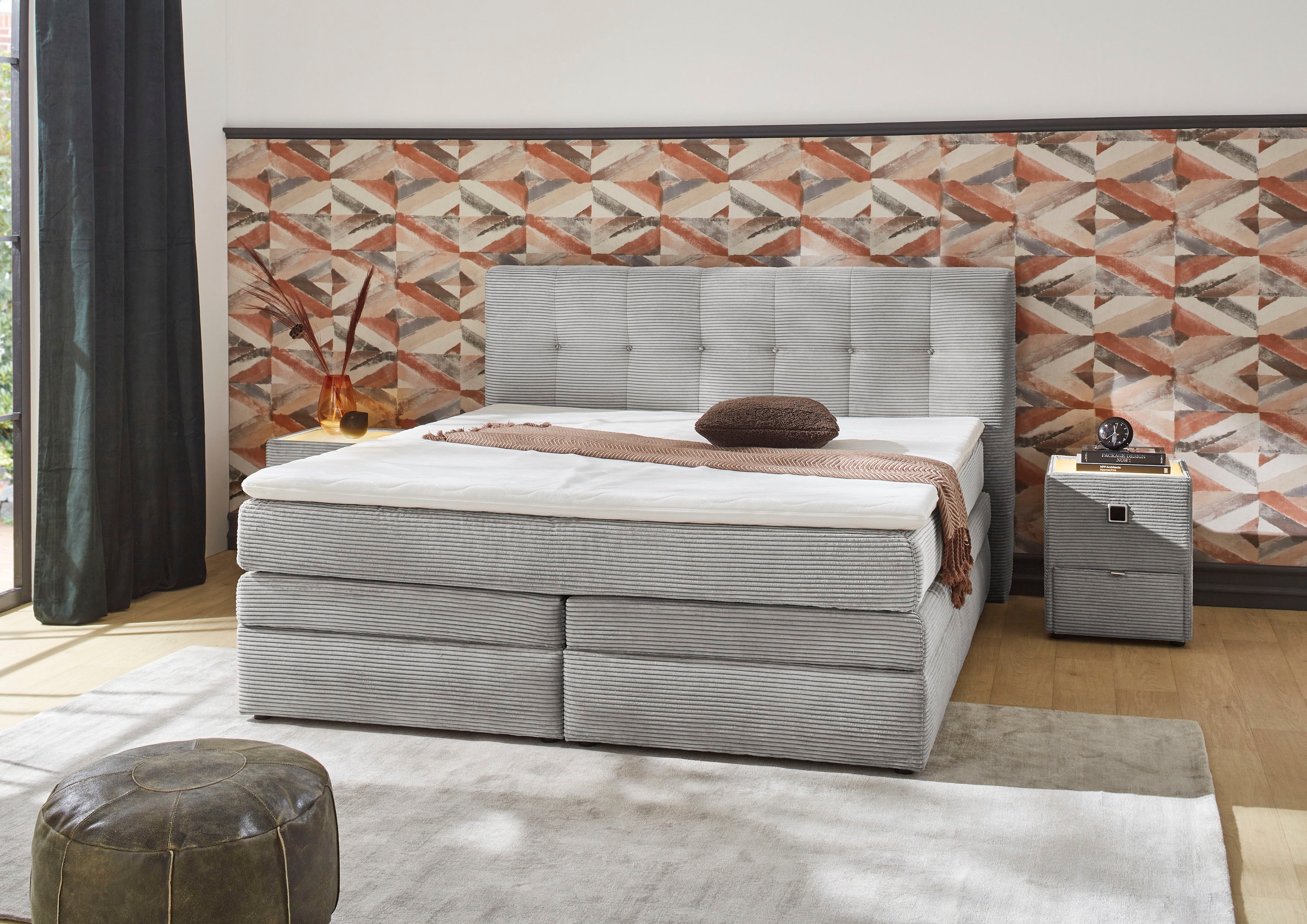 Boxspringbett JOCKENHÖFER GRUPPE "Amy", hellgrau 426, 29, L:217cm, Bezug Bett: Cordstoff (100% Polyester);Topper und Matratzenspiegel: 100% Polyester, Komplettbetten, Boxspringbett, mit Bettkasten und Kaltschaum-Topper, erhältlich in 120, 140 & 180cm 4