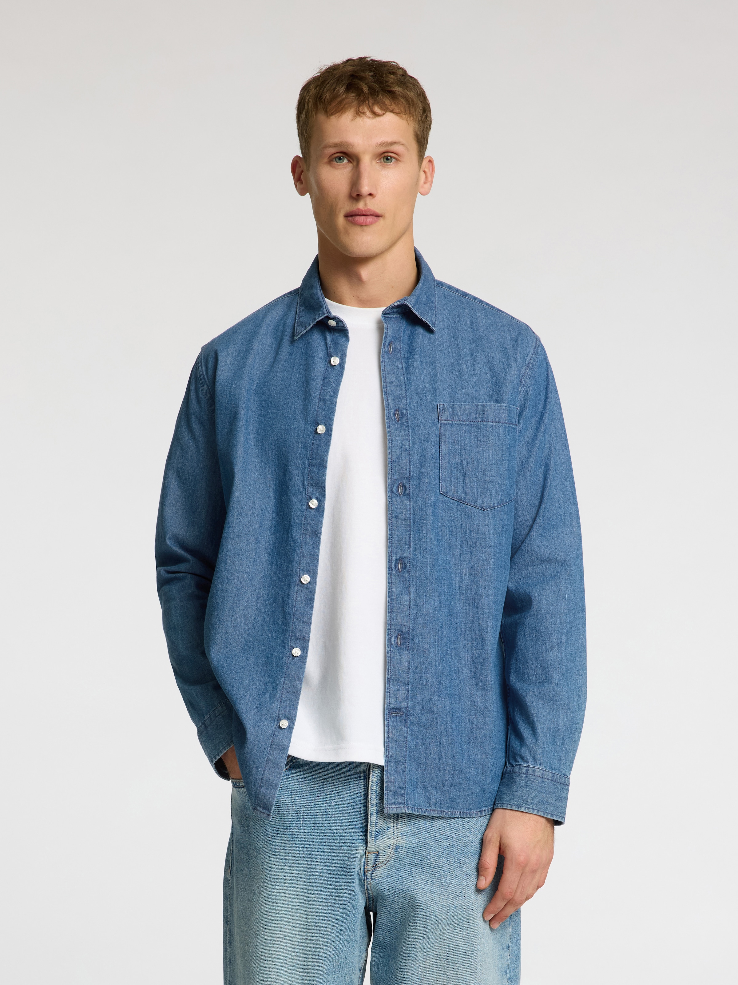 SELECTED Langarmhemd "SLHREGCARLO DENIM LS SHIRT NOOS" Baumwolle, regular f günstig online kaufen