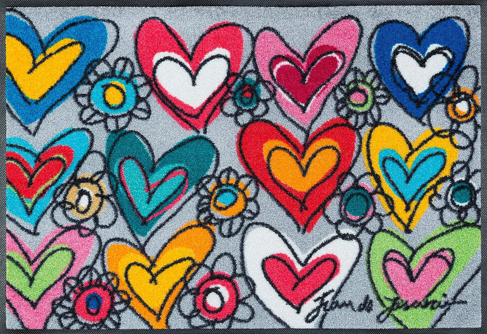 wash+dry by Kleen-Tex Fußmatte "With Love", rechteckig, 7 mm Höhe, Schmutzfangmatte, Motiv Herzen, rutschhemmend, waschb