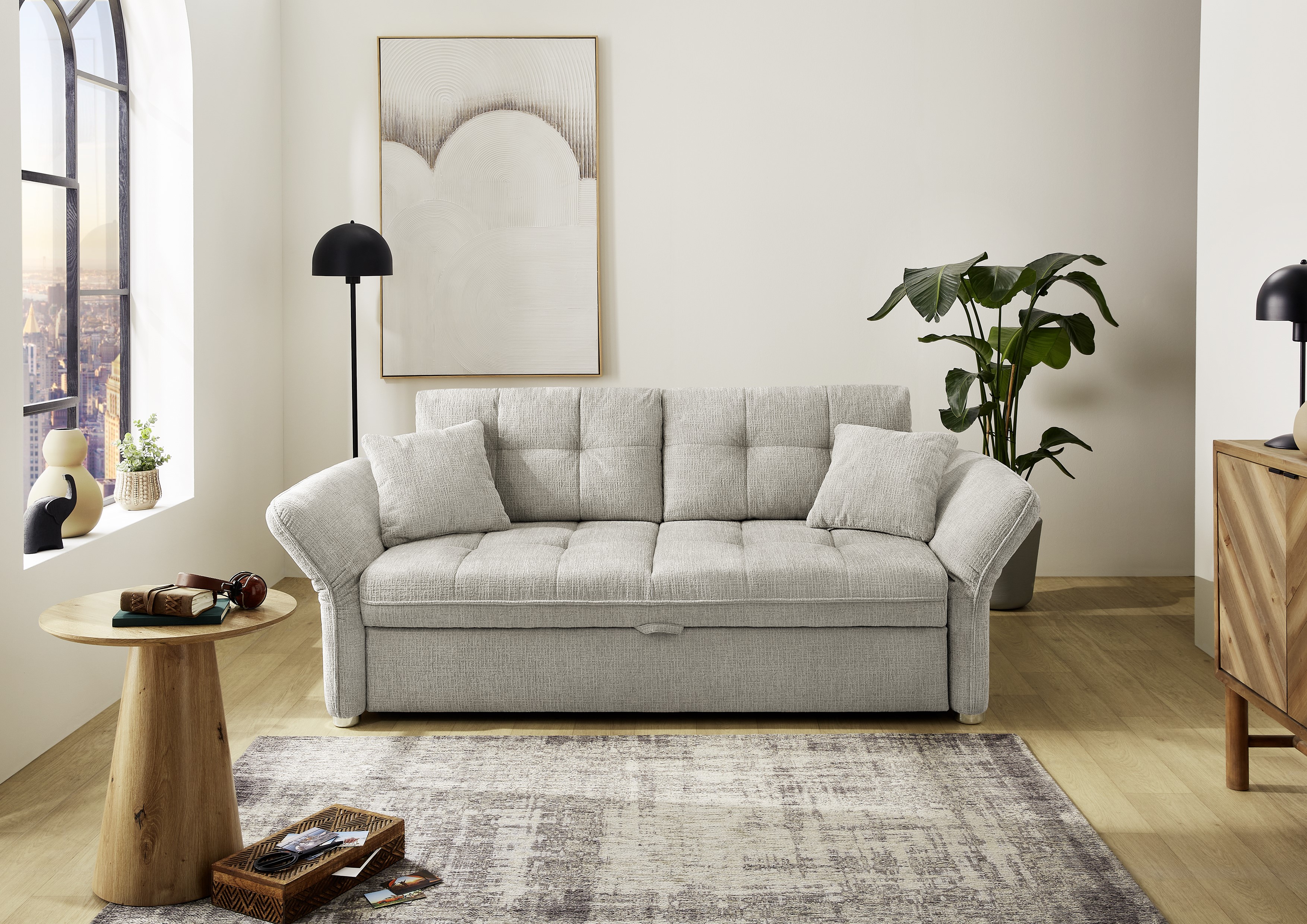Jockenhöfer Gruppe Schlafsofa "Leon, B: 147 - 187 cm, Liegefl. 120 - 160x200 cm, Breite wählbar" mit Schlaffunktion & Zierkissen, in 3 Breiten