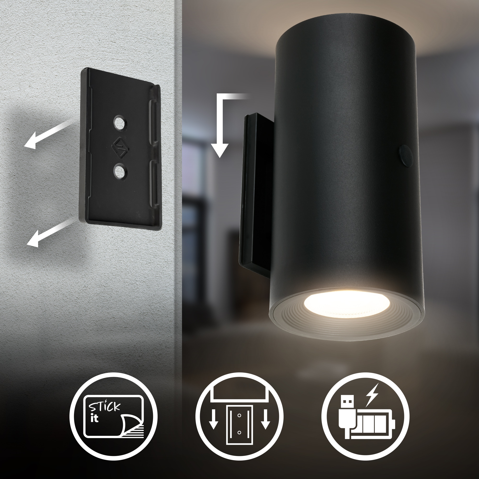 Briloner Leuchten LED Wandleuchte »ISY« LED-Modul 2 Stk. Warmweiß 6,1 x 12 cm (DxH) Schwarz 2 W ohne Stromanschluss Flur 2er-Set