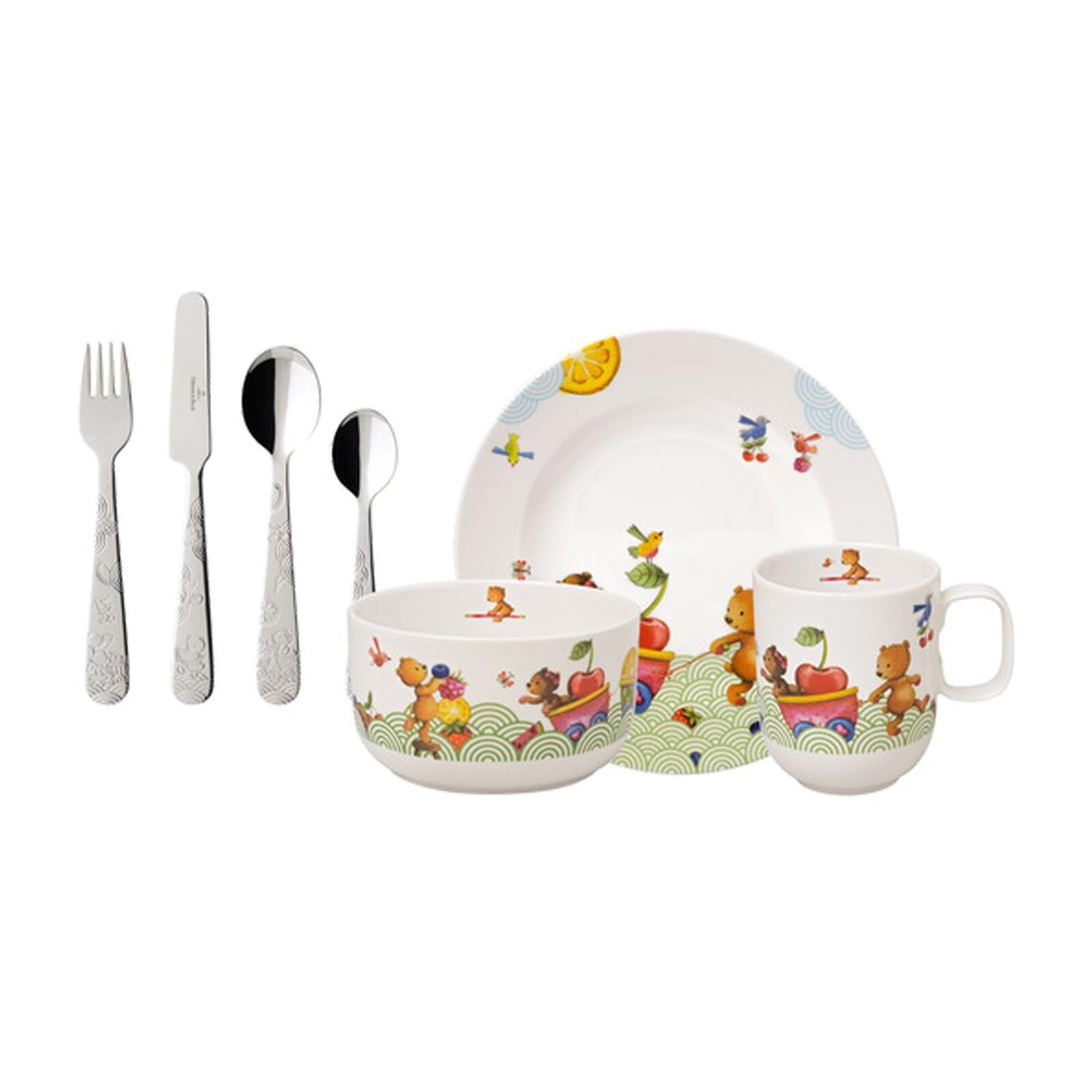 Villeroy & Boch Kindergeschirr-Set "Kindergeschirr Hungry as a Bear bunt" Spülmaschinenfest, Mikrowellensicher