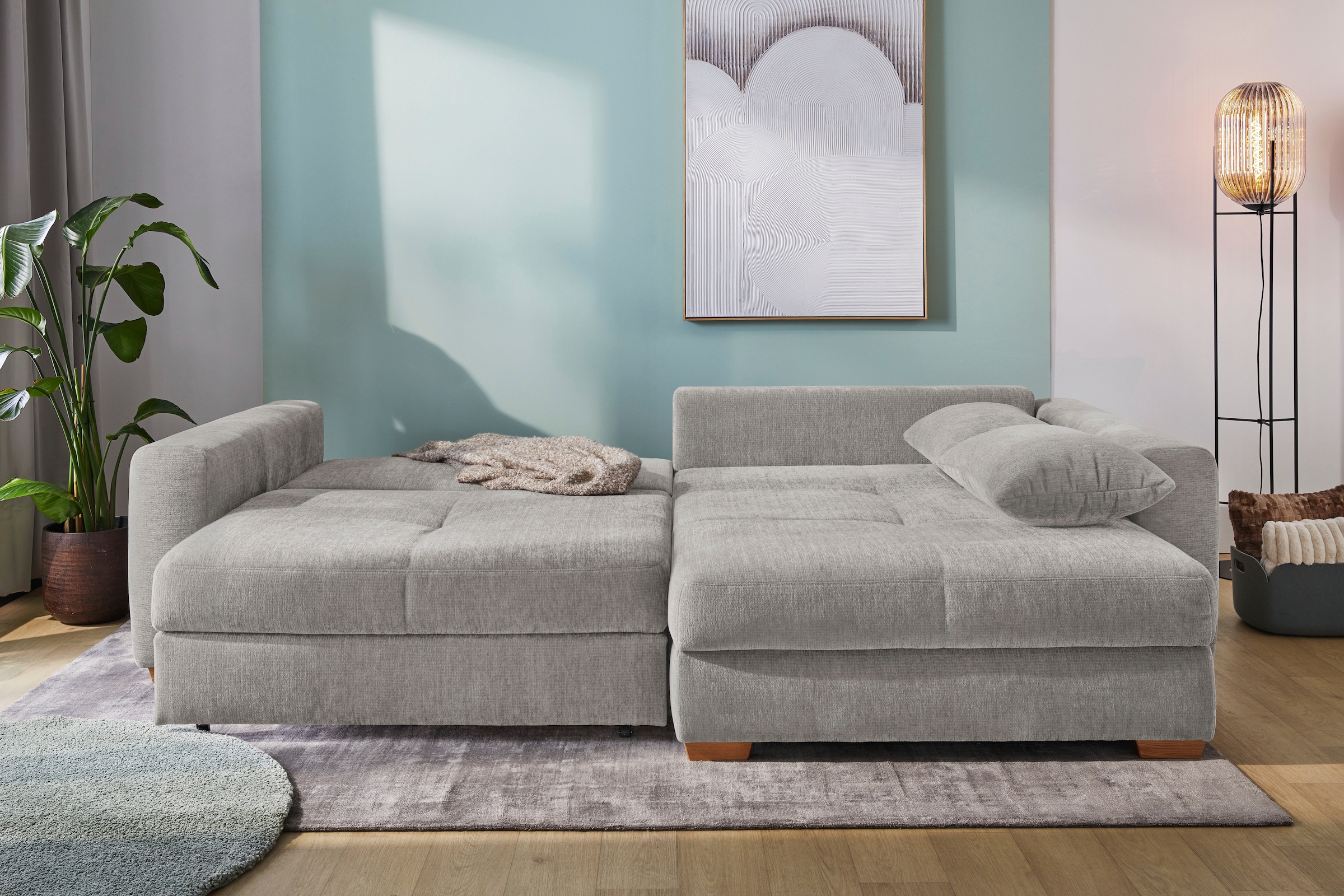 Jockenhöfer Gruppe Ecksofa »Kampen L-Form, B: 288 cm, Liegefl. 153x245 cm« mit Bettfunktion, Bettkasten & Zierkissen, Federkern
