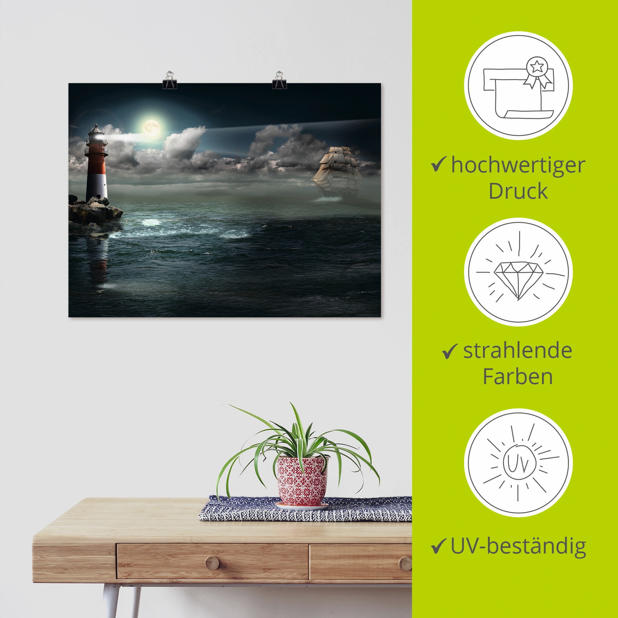 Artland Wandbild »Leuchtturm unter Beleuchtung«, Gebäude, (1 St.), als Leinwandbild, Poster in verschied. Größen