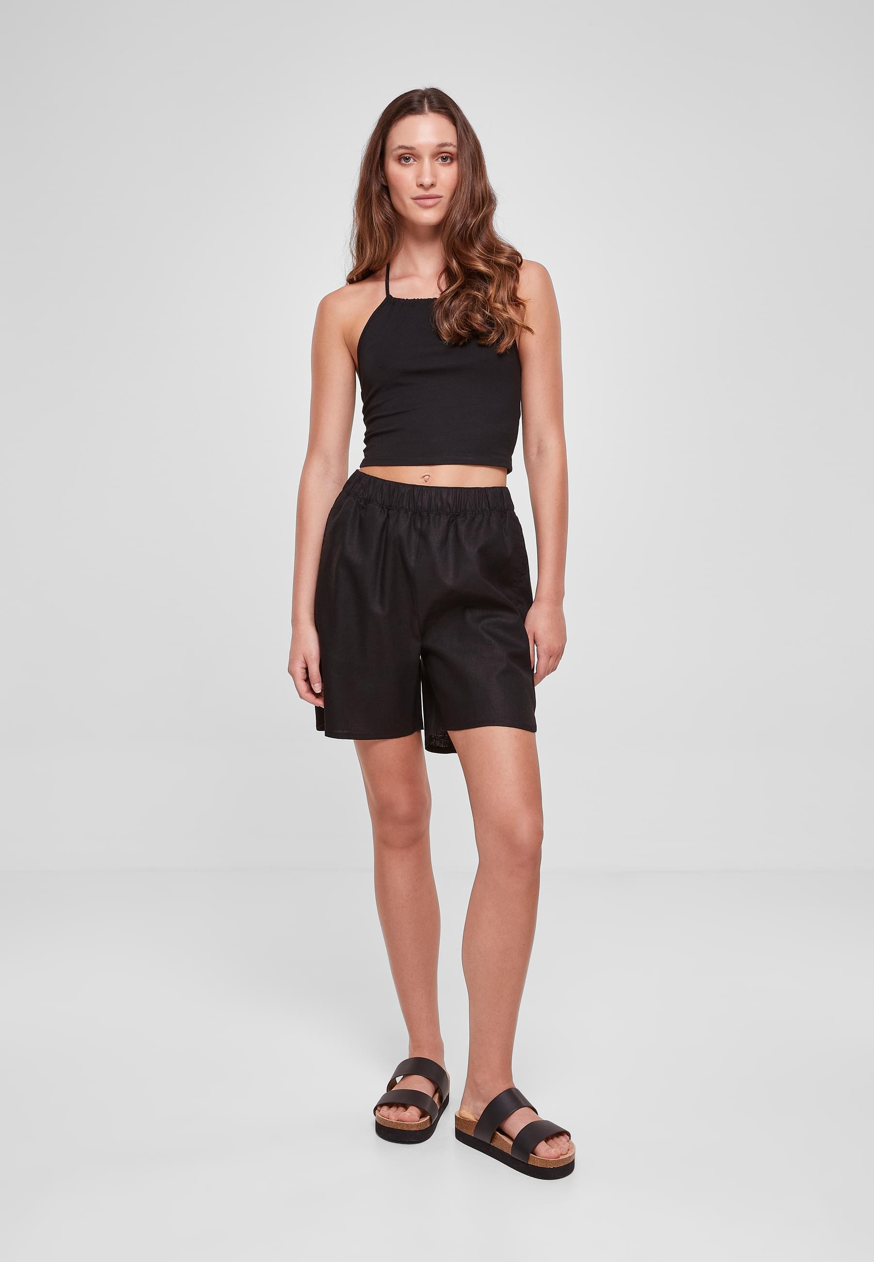 URBAN CLASSICS Shorts »Urban Classics Damen Ladies Linen Mixed Shorts«, (1 tlg.)