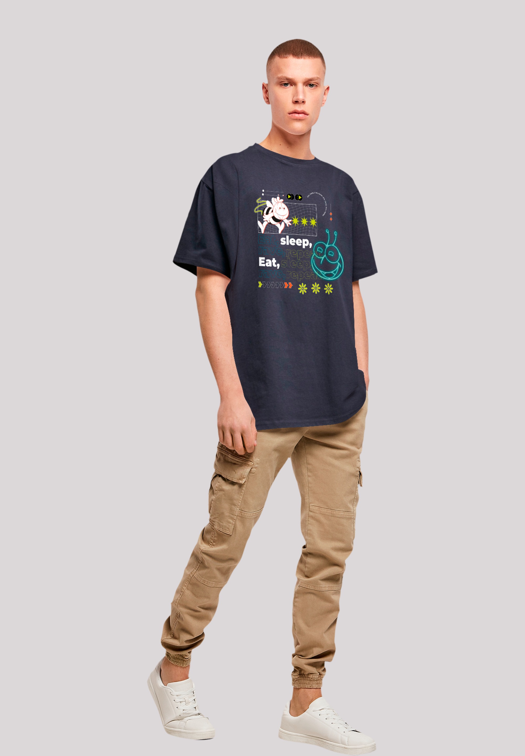 F4NT4STIC T-Shirt »Die Biene Maja Eat Sleep Rave Repeat«, Retro, Heroes of Childhood, TV Serie