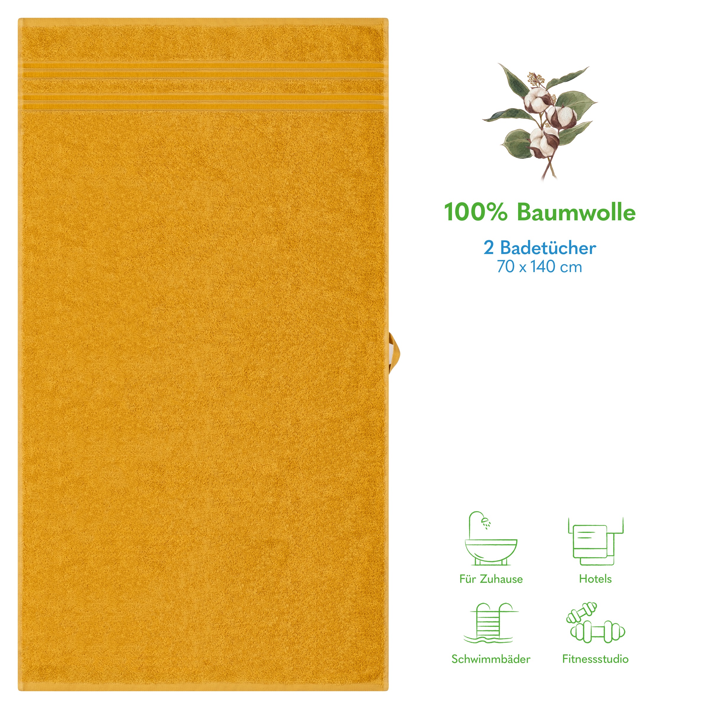 HAMMETEX Duschtuch »2er Set Badetücher 70x140 cm, 100% Baumwolle, Weich & Saugstark«, (Set, 2 St., 2), mit Bordüre, einfarbig, weich
