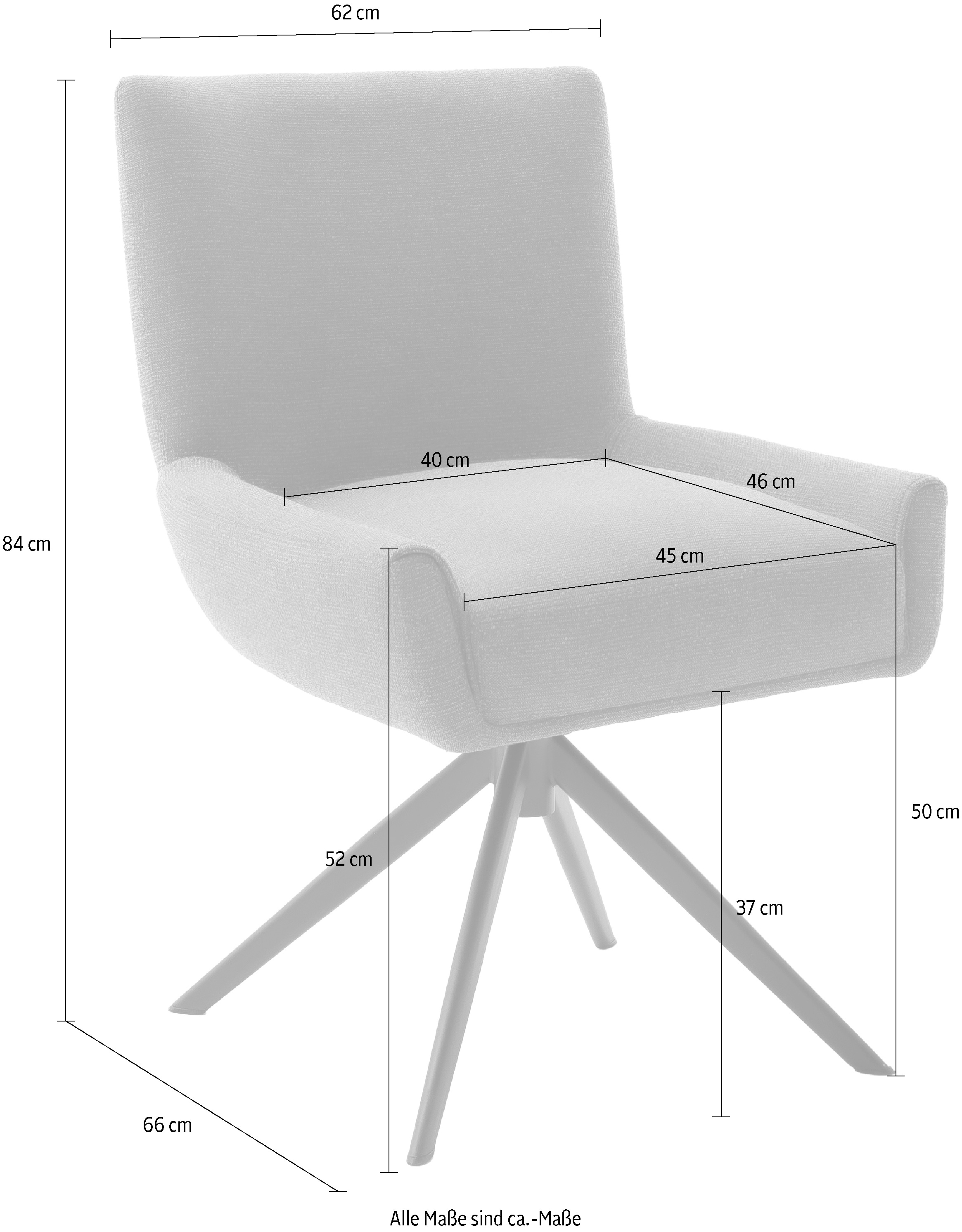 MCA furniture 4-Fußstuhl »WILSON Esszimmerstuhl, Armlehnstuhl, Polsterstuhl, modern«, (Set), 2 St., Flachgewebe, Stuhl, Armlehnenstuhl, drehbar, Taschenfederkern, belastbar 160 kg,XXL