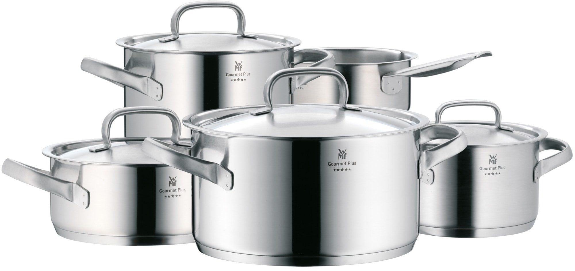 WMF Topf-Set "Gourmet Plus", Cromargan Edelstahl Rostfrei 18/10, (Set, 5 tlg., 1 Bratentopf Ø 20 cm, Fleischtopf Ø 16/20