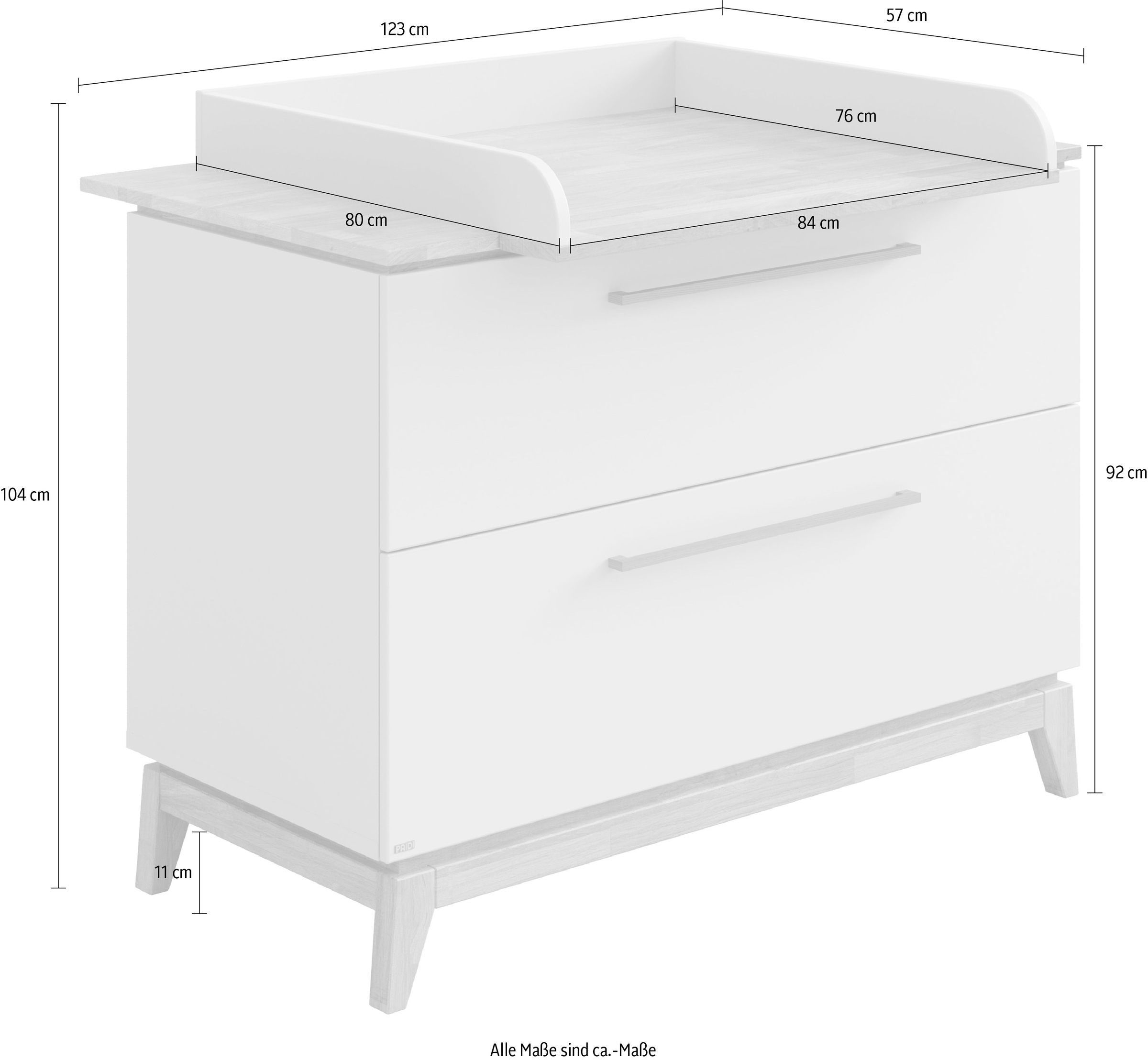 PAIDI Wickelkommode »STIENE in Beige mit Eiche Massivholz, inkl. Wickelaufsatz, Spar-Set« bis 50 kg 2 Schubladen mit Soft-Close, 123 cm Breite, hochwertiger Wickeltisch 123 cm
