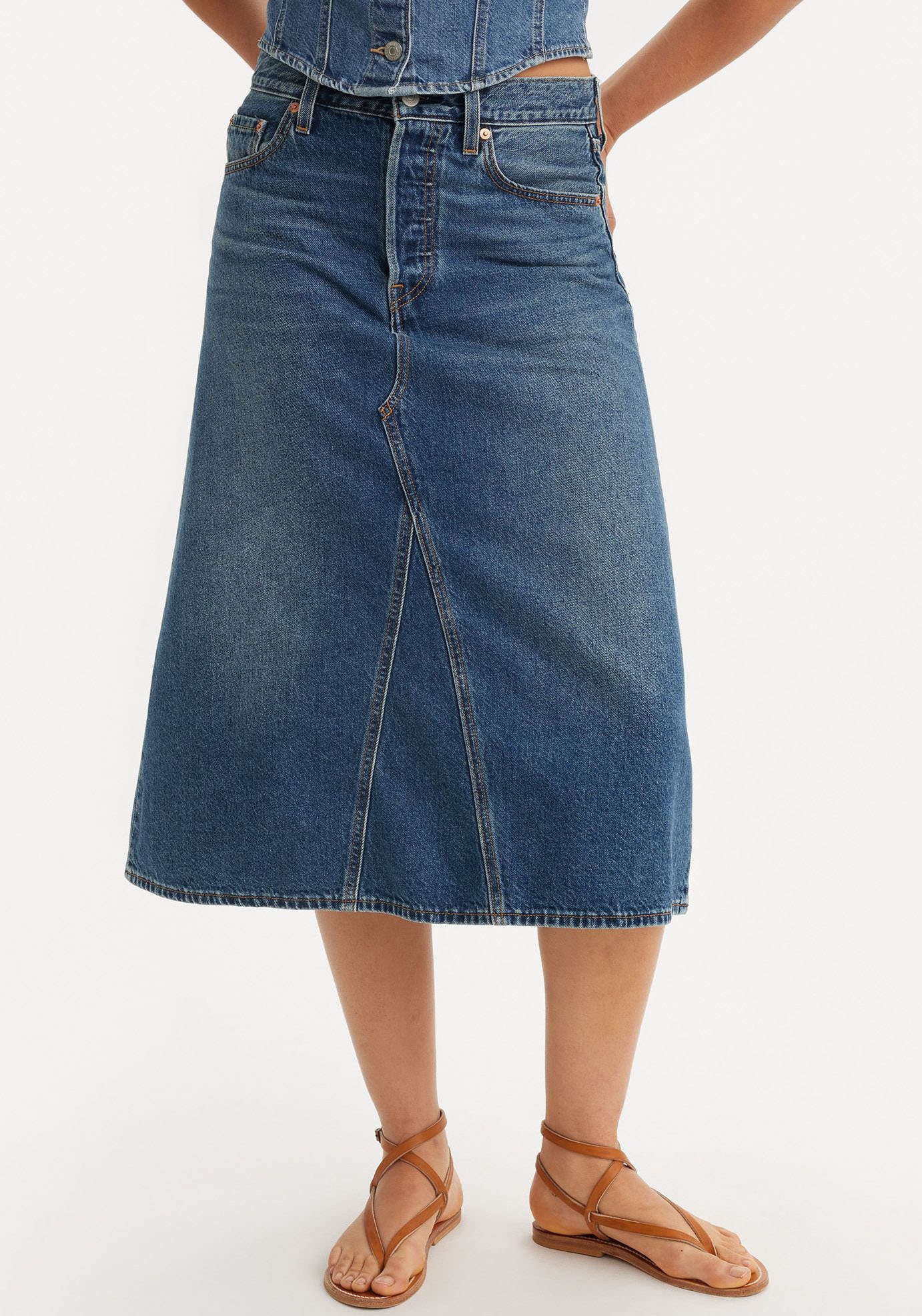 Jeansrock »HR A LINE DECON SKIRT«, in trendy Midi-Länge mit ausgefranster Kante