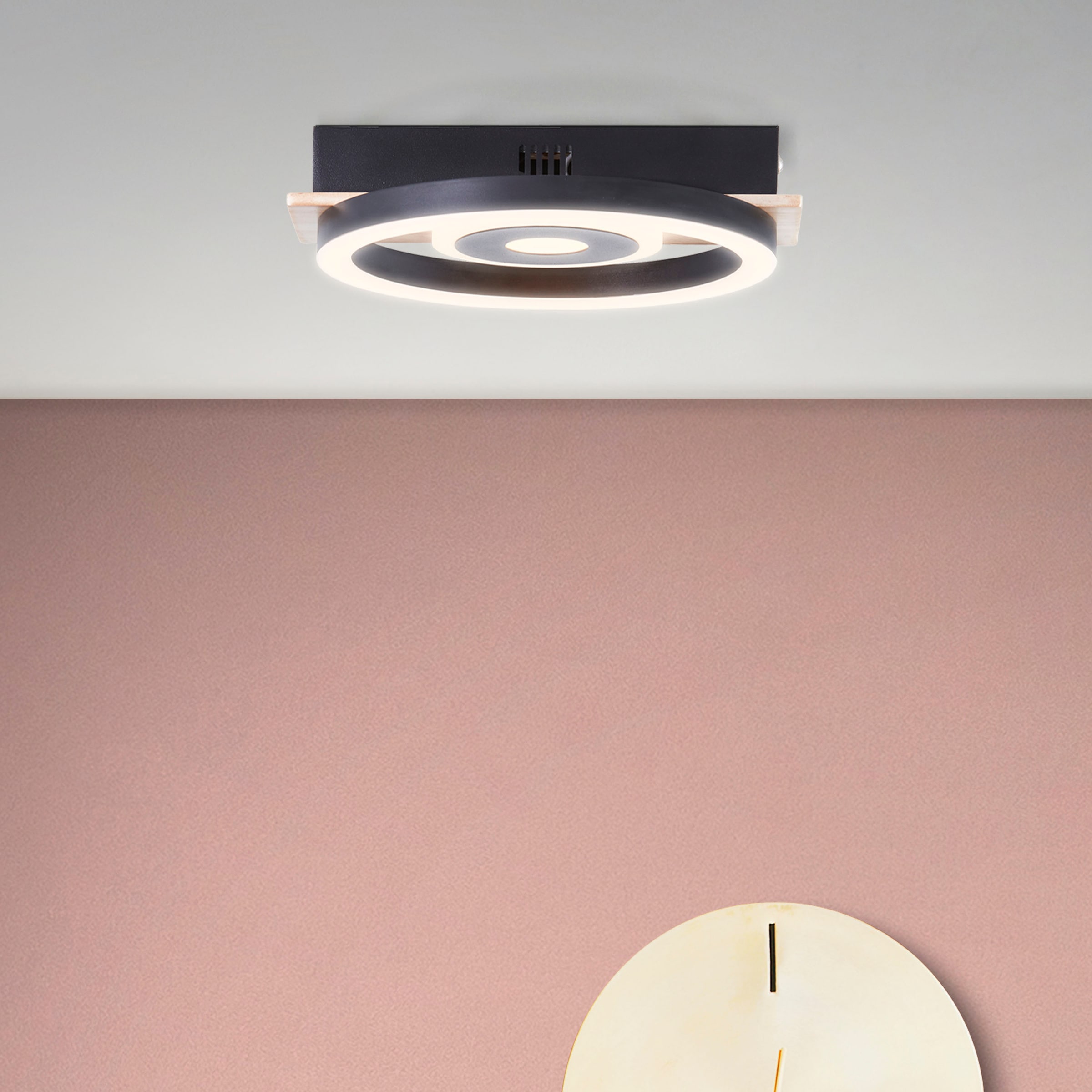 my home LED Deckenleuchte »Lysann Deckenlampe«, Leuchtmittel LED-Board | LED fest integriert, 22 x 20 cm, 12 W, 1100 lm, 3000 K, Holz/Metall, braun/schwarz