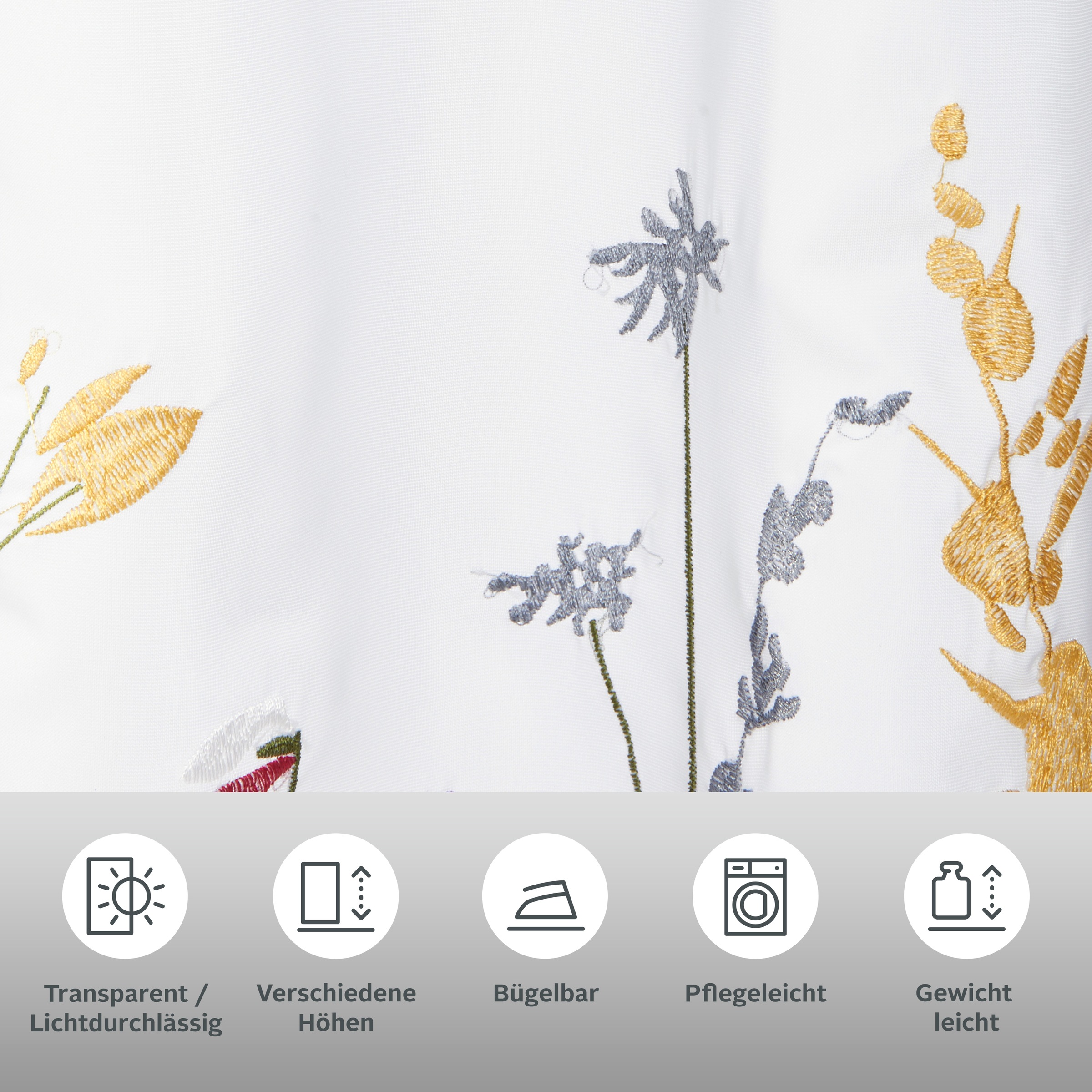 Thumbnail - OTTO home "Bille" Durchzuglöcher 1 Stk. tlg. transparent, mit einseitiger Stickerei, waschbar, Blumen