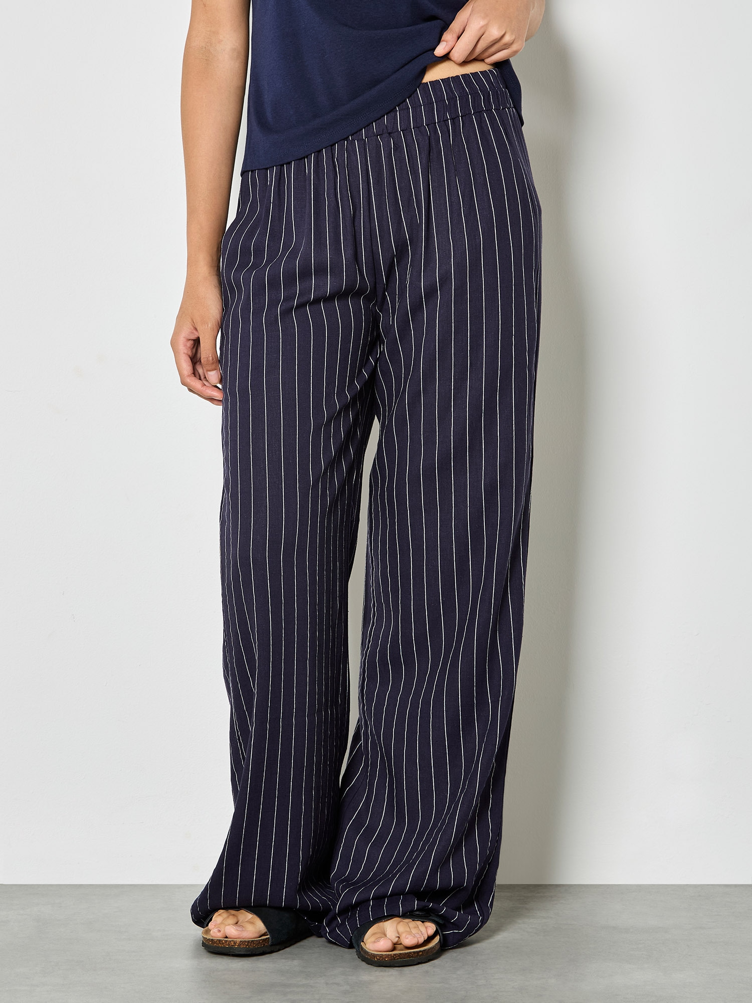 Apricot Leinenhose "Breite Hose aus Leinenmischung" mit Nadelstreifen