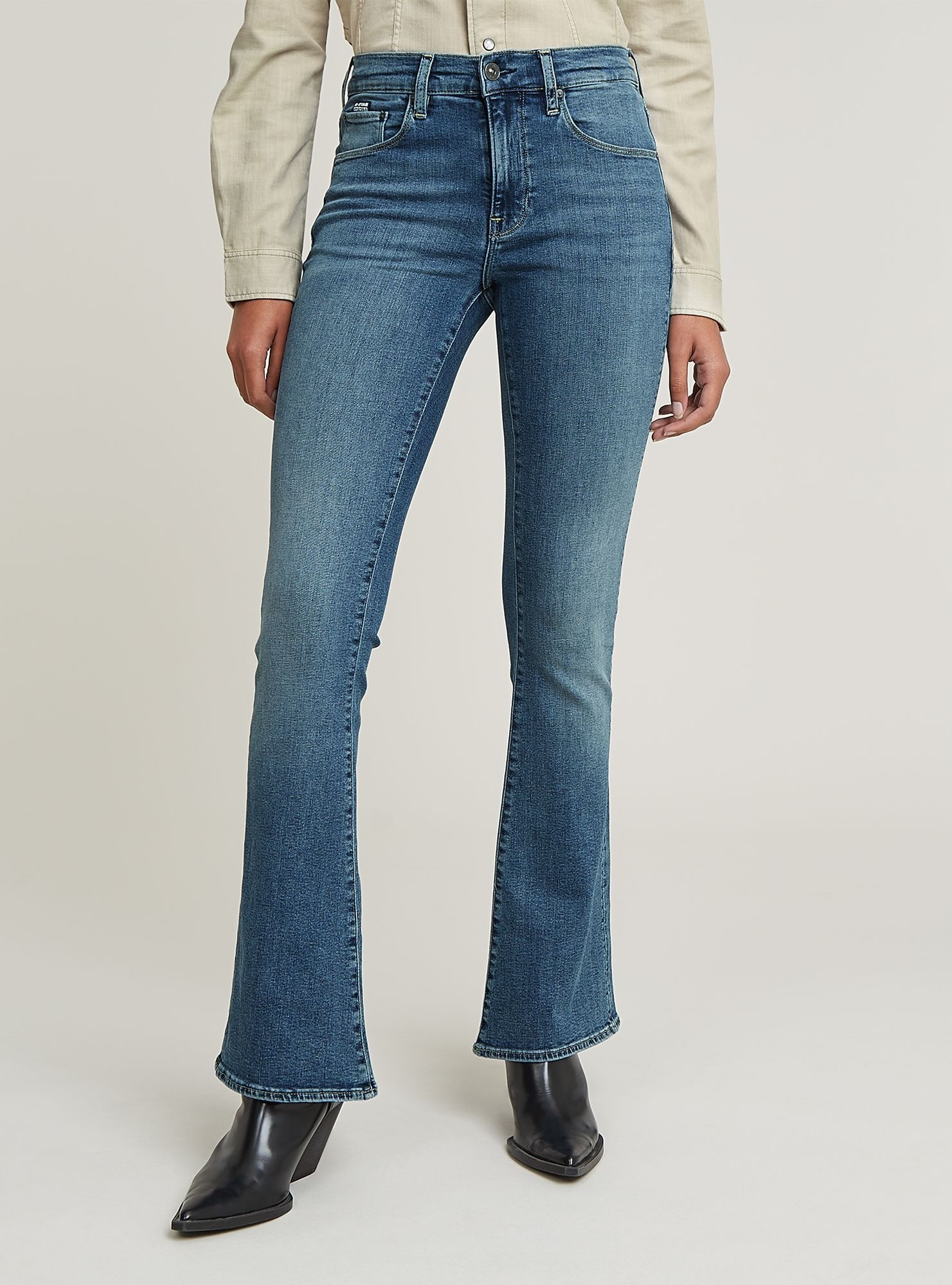 G-star pour femme. D21290-D987-H280 Jeans 3301 Flare bleu (28/34), Casuel, Denim, Durable, Coton Recyclé