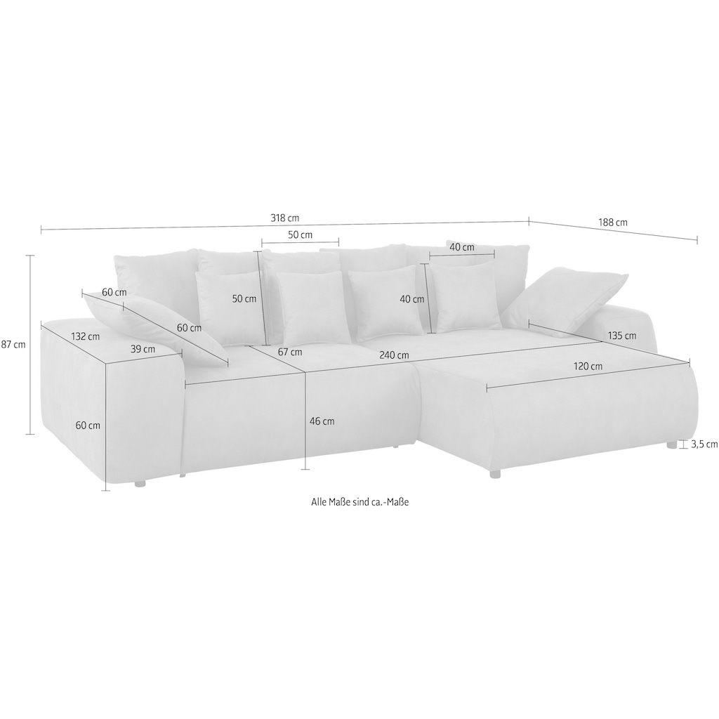 Home affaire Ecksofa Sundance, bei Bettfunktion mit Topper, incl. Zier- und Rückenkissen