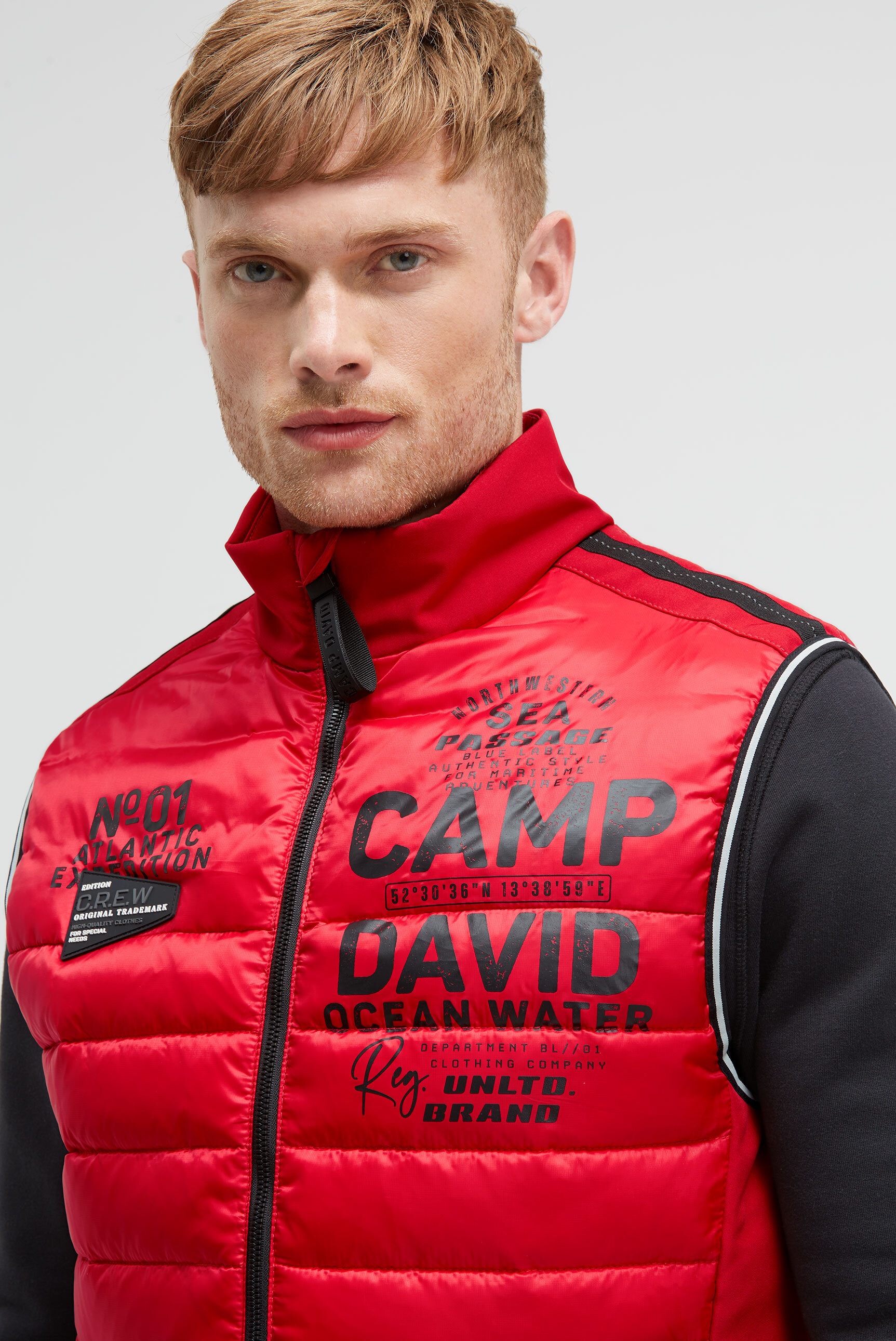 Steppweste CAMP DAVID, Herren, Gr. M, rot (bright rot), Web, Material: 100% Polyester, Futter: 100% Polyester, Füllung: 100% Polyester, bedruckt, regular fit normal, Westen Steppweste, mit Windfangleiste 3