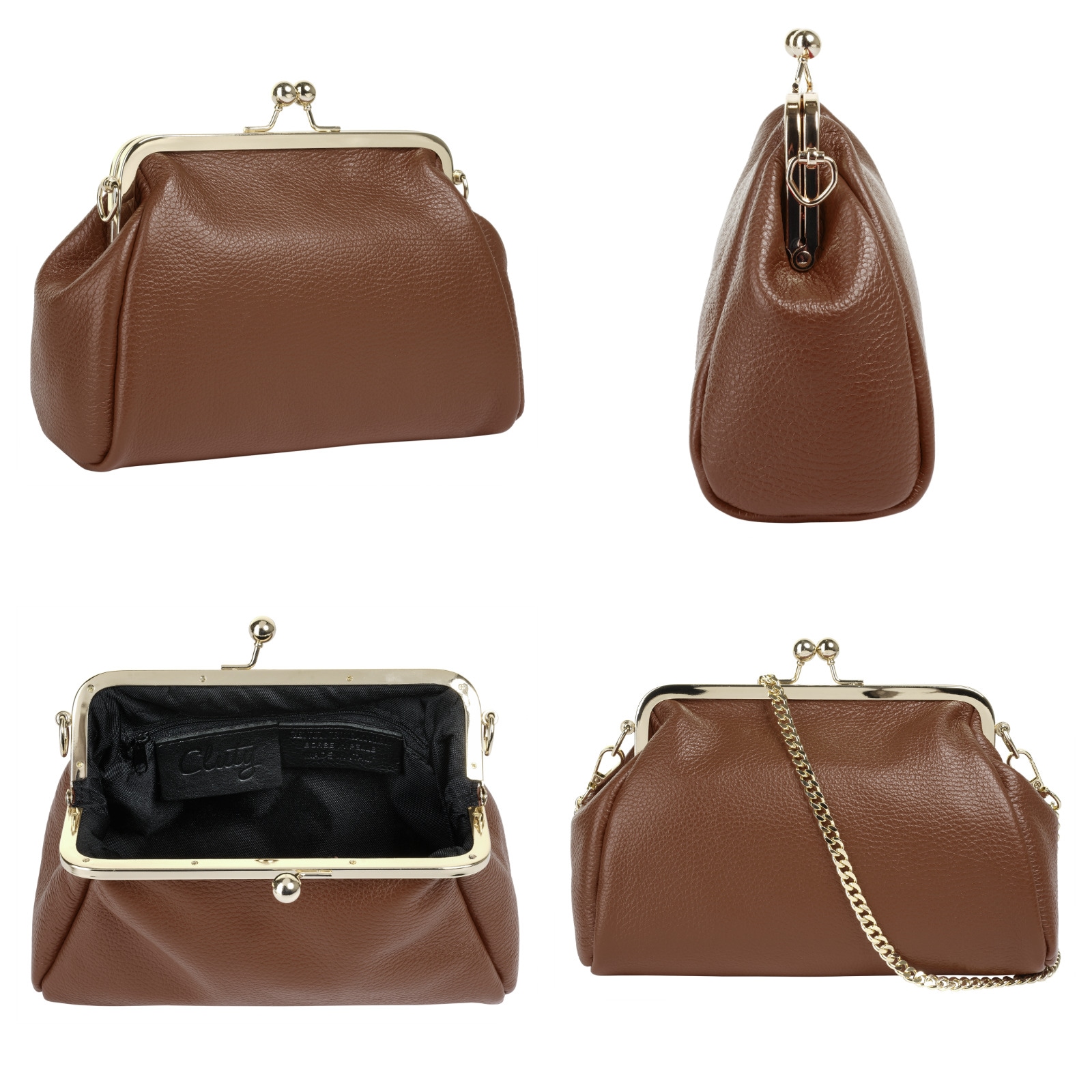 Cluty Abendtasche, echt Leder, Made in Italy