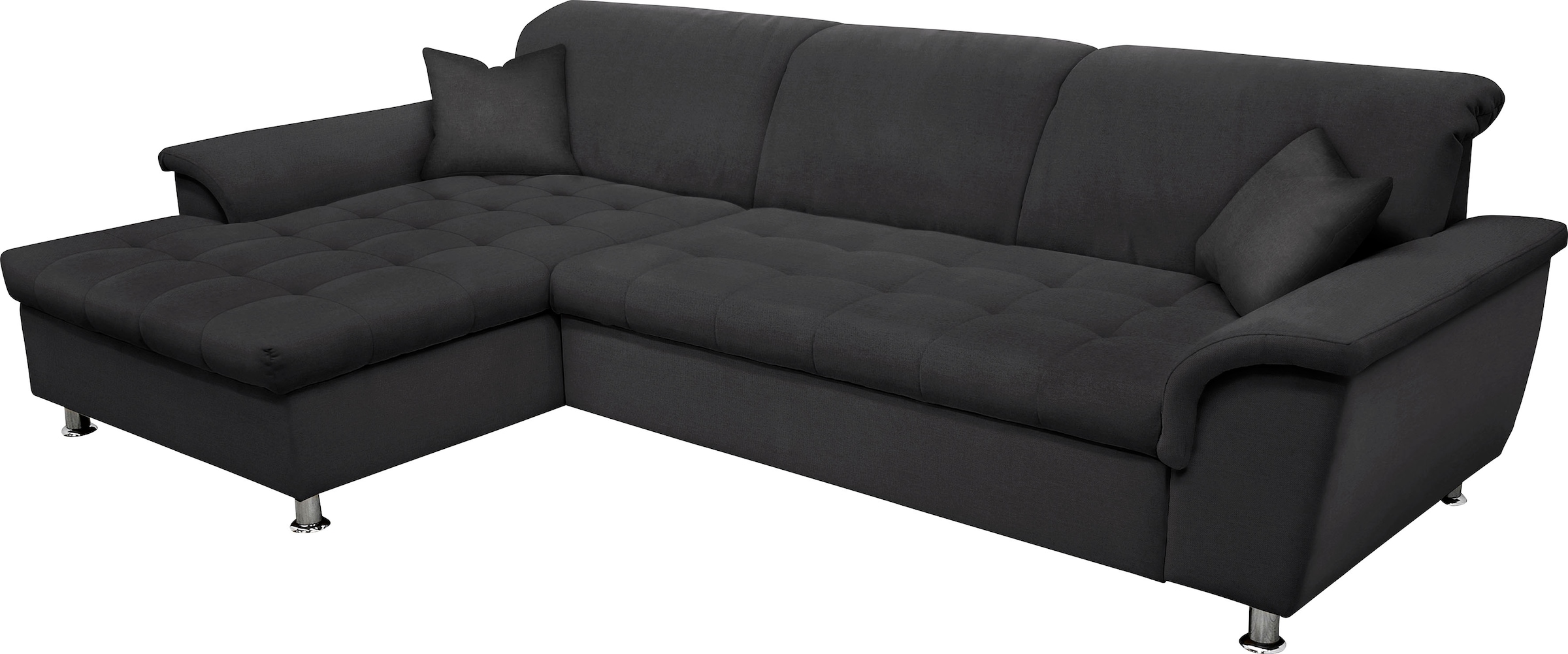 DOMO collection Ecksofa "FRANZI 278x162 cm, L-Form, bequem, belastbar bis 140 kg/Sitz" Flachgewebe, graphite