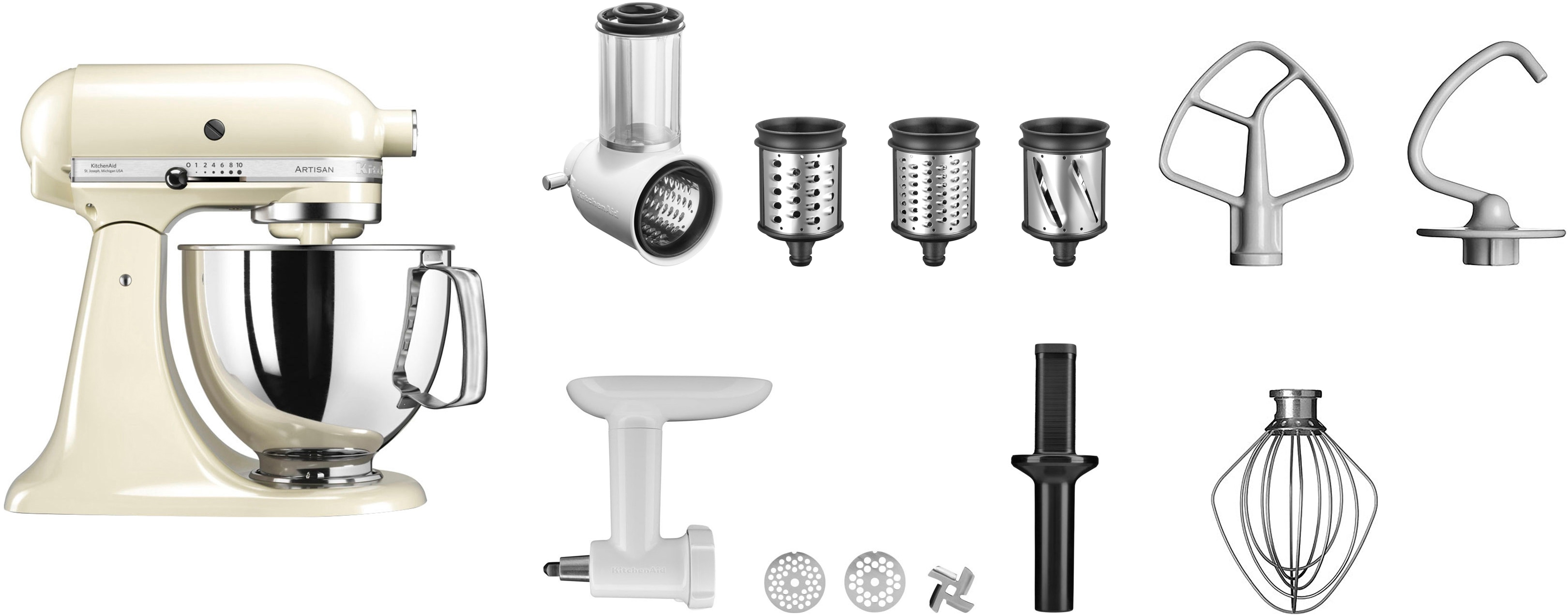 KitchenAid Küchenmaschine "5KSM125EER" Gratis Fleischwolf+Gemüseschneider m. 3 Trommeln (Wert ca. 278,-€ UVP)
