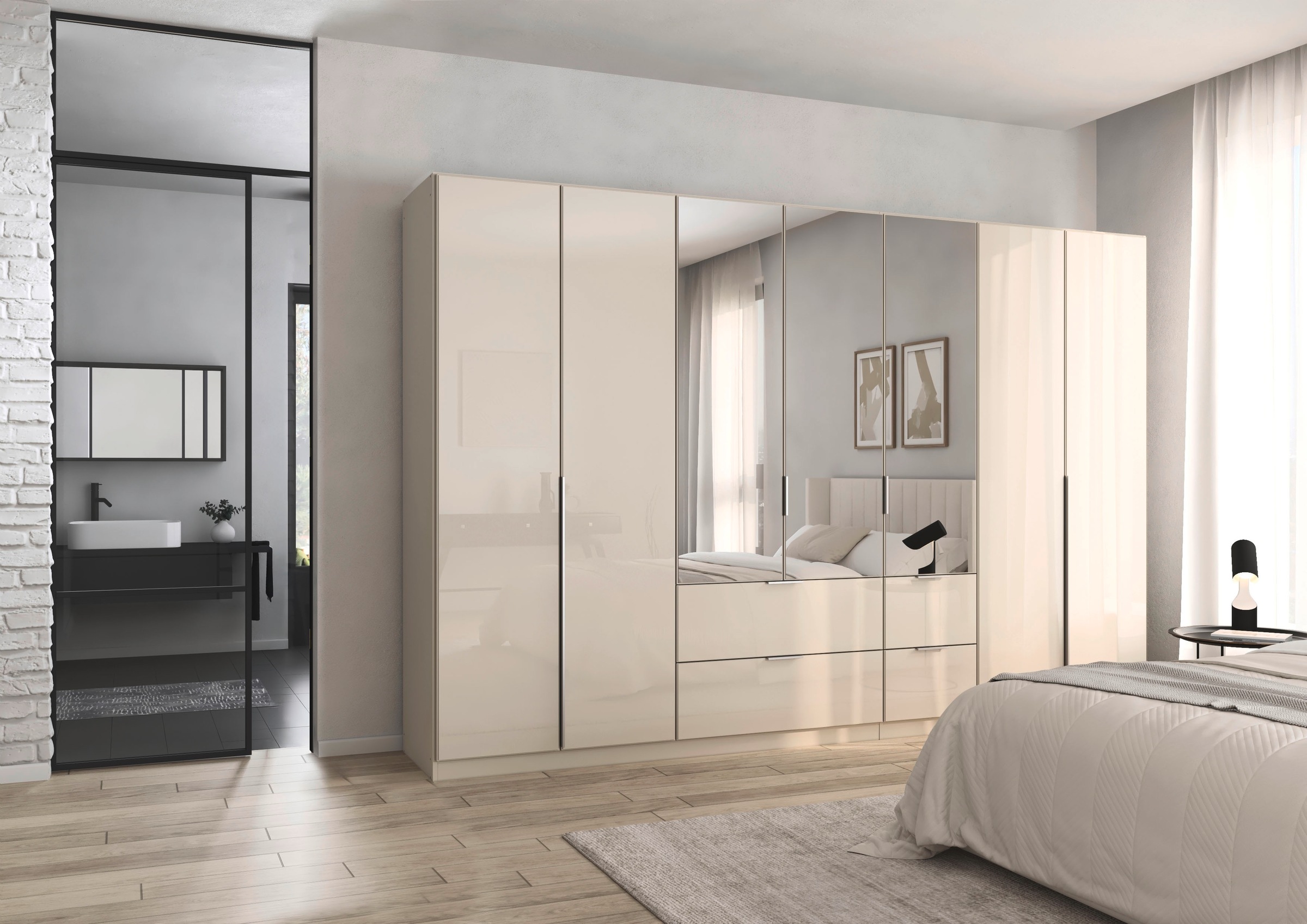 rauch Drehtürenschrank »Kleiderschrank Kleiderschränke Schrank Garderobe AGORDO mit Glasfront«, mit Außenschubkästen, in 6 Breiten und 2 Höhen MADE IN GERMANY
