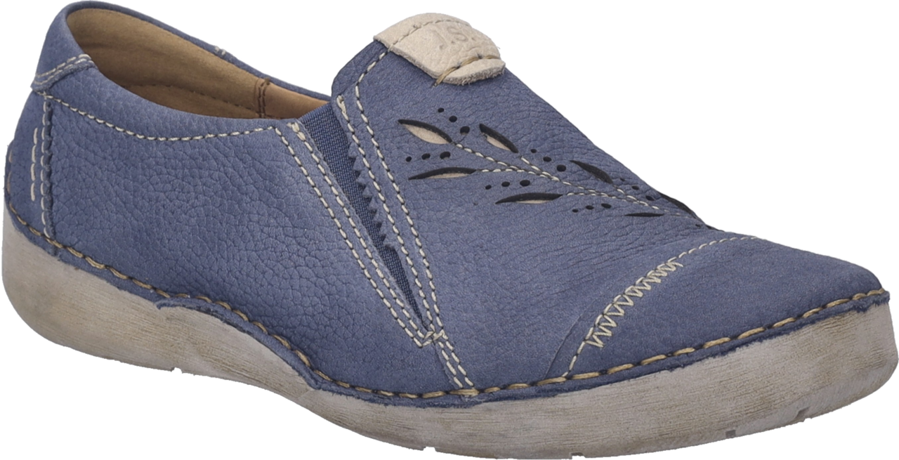 Slipper JOSEF SEIBEL "Fergey 42", Damen, Gr. 42, blau, Leder, geblümt, Schuhe Slipper, Slip-On Sneaker, Halbschuh, Schlupfschuh mit Gummizügen, G-Weite 4