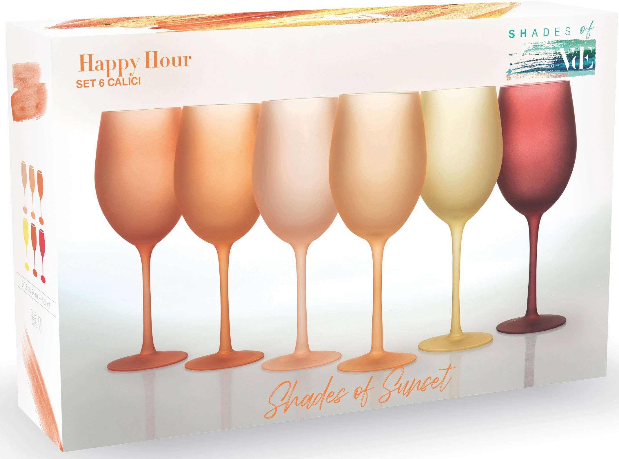 Villa d'Este Weinglas »Happy Hour Sunset«, (Set, 6 tlg.), Gläser-Set, 6-teilig, Inhalt 550 ml