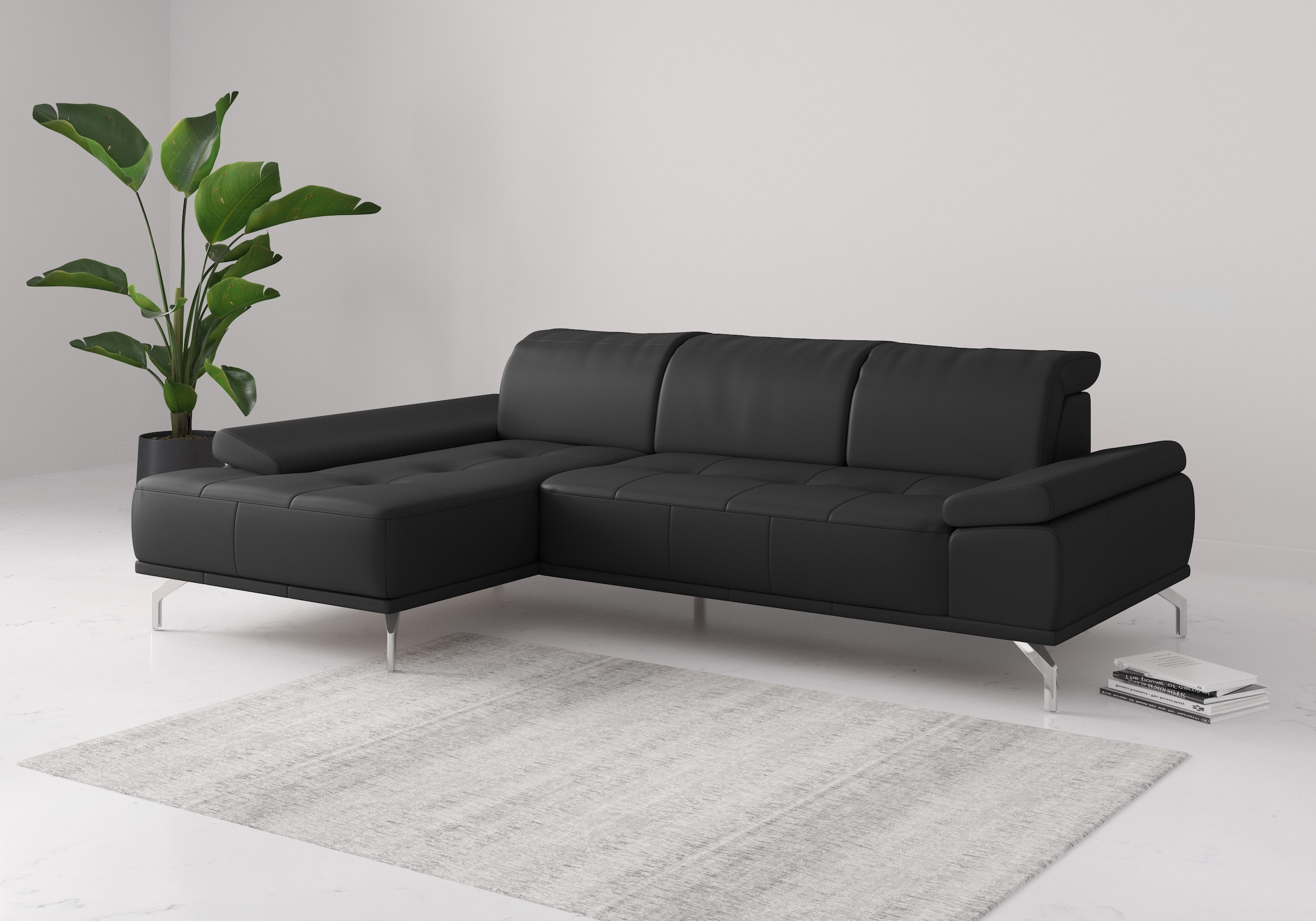 OTTO home Ecksofa "Caluna, L-Form, B:280cm, Federkern, in Stoff und Leder" Inkl.Sitztiefenverstellung, wahlweise mit Kopf- und Armteilverstellung
