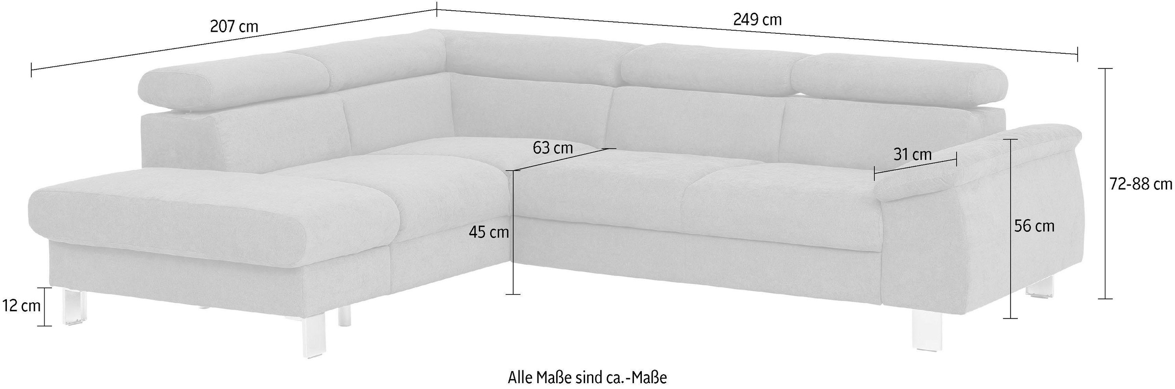COTTA Ecksofa »Komaris L-Form mit Kopfteilverstellung«, wahlweise mit Bettfunktion, Bettkasten & Beleuchtung