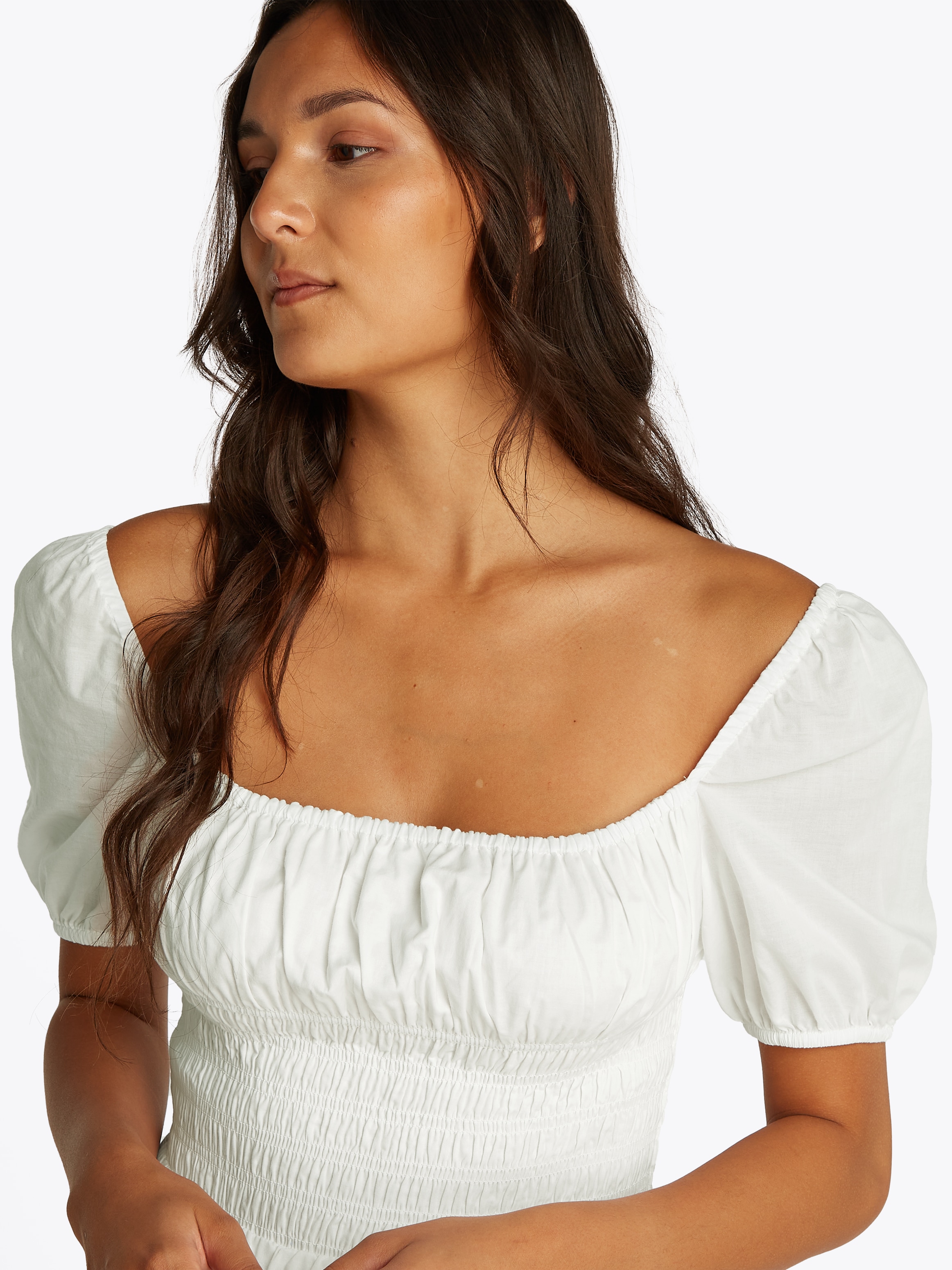 Tommy Jeans Babydollkleid »TJW COTTON VOILE MINI DRESS EXT«, in Mini-Länge, mit Raffungen