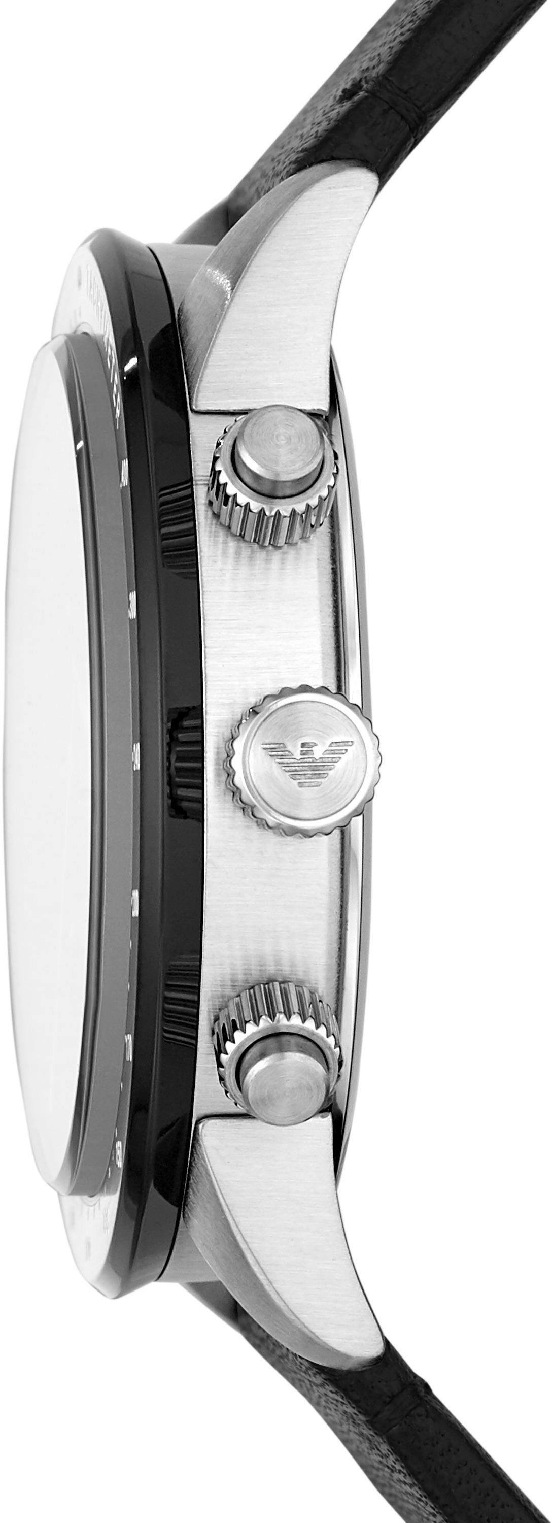 Emporio Armani Chronograph, Quarzuhr, Armbanduhr, Herren, Stoppfunktion, Datum, Lederarmband