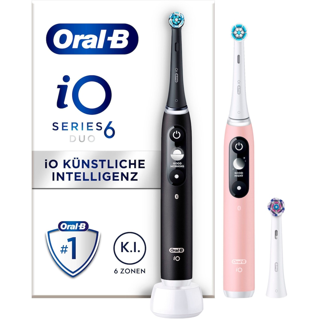 Oral-B Elektrische Zahnbürste »iO 6 Duopack«, 3 St. Aufsteckbürsten, mit Magnet-Technologie, Display, 5 Putzmodi