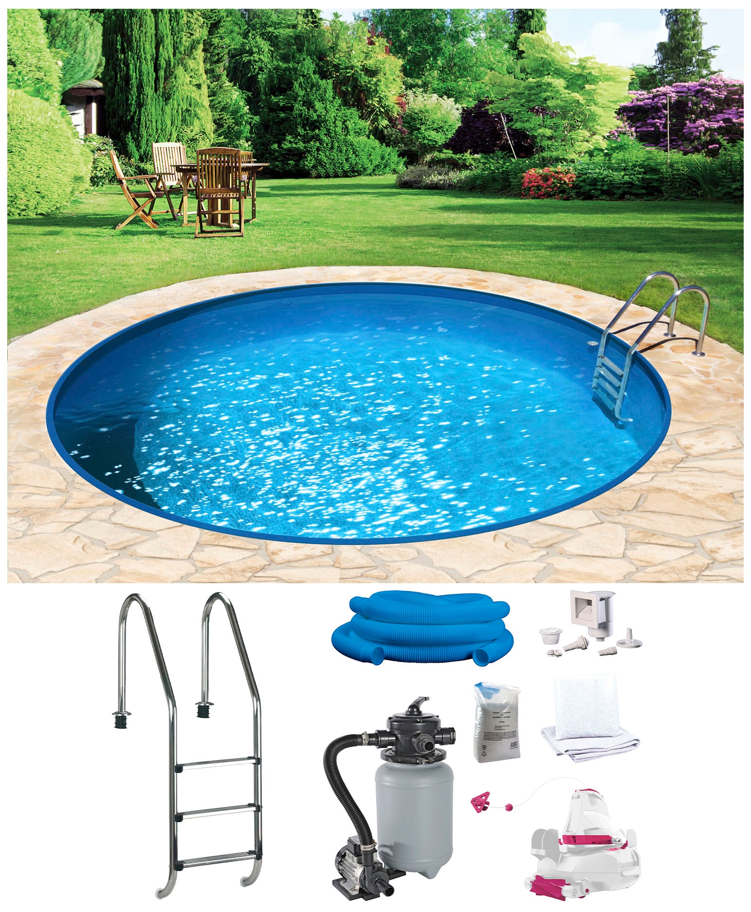 my POOL BWT Rundpool "mit automatischem Akku-Bodensauger BC100+" Tiefe 1,20 günstig online kaufen
