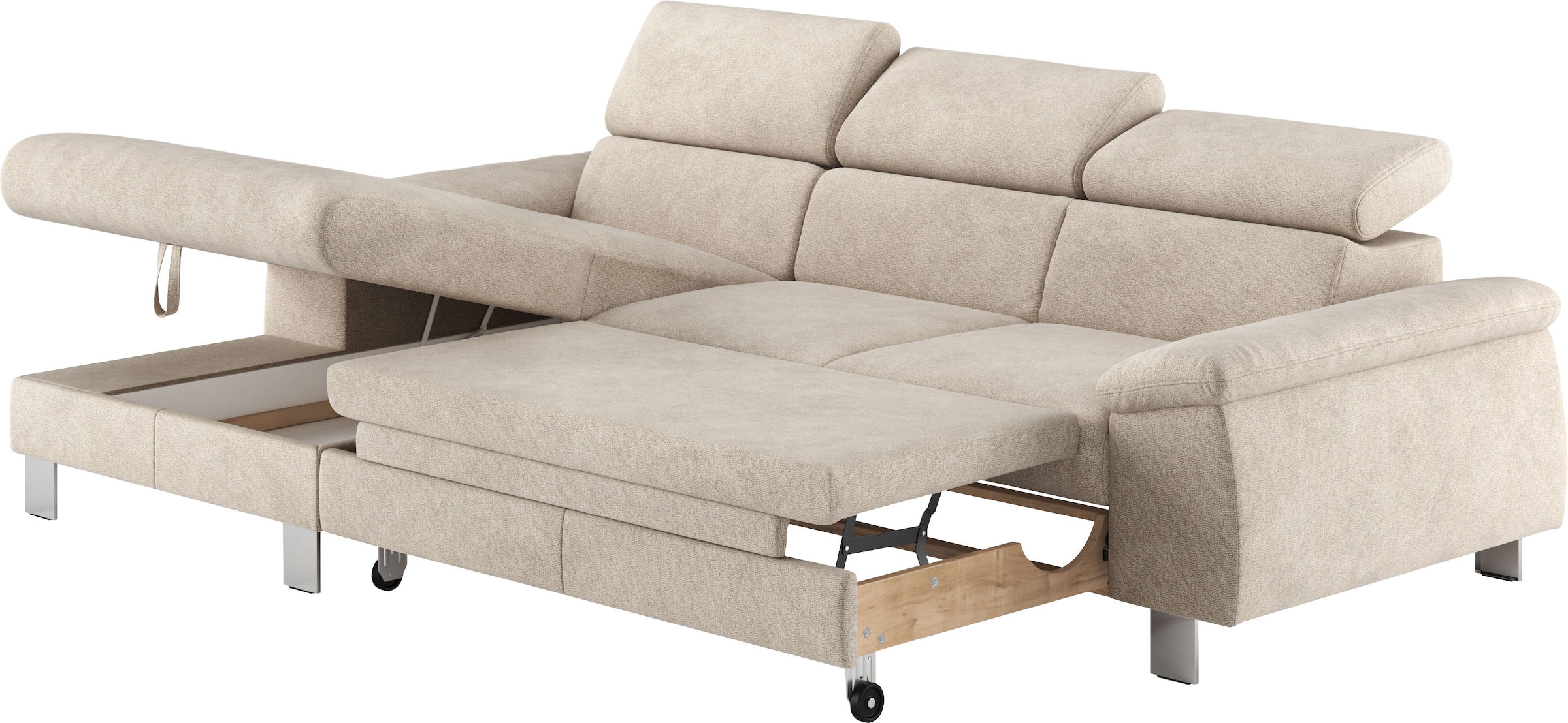 COTTA Ecksofa Komaris, Ecksofa, wahlweise mit RGB-LED-Beleuchtung und Bettfunktion/Bettkasten