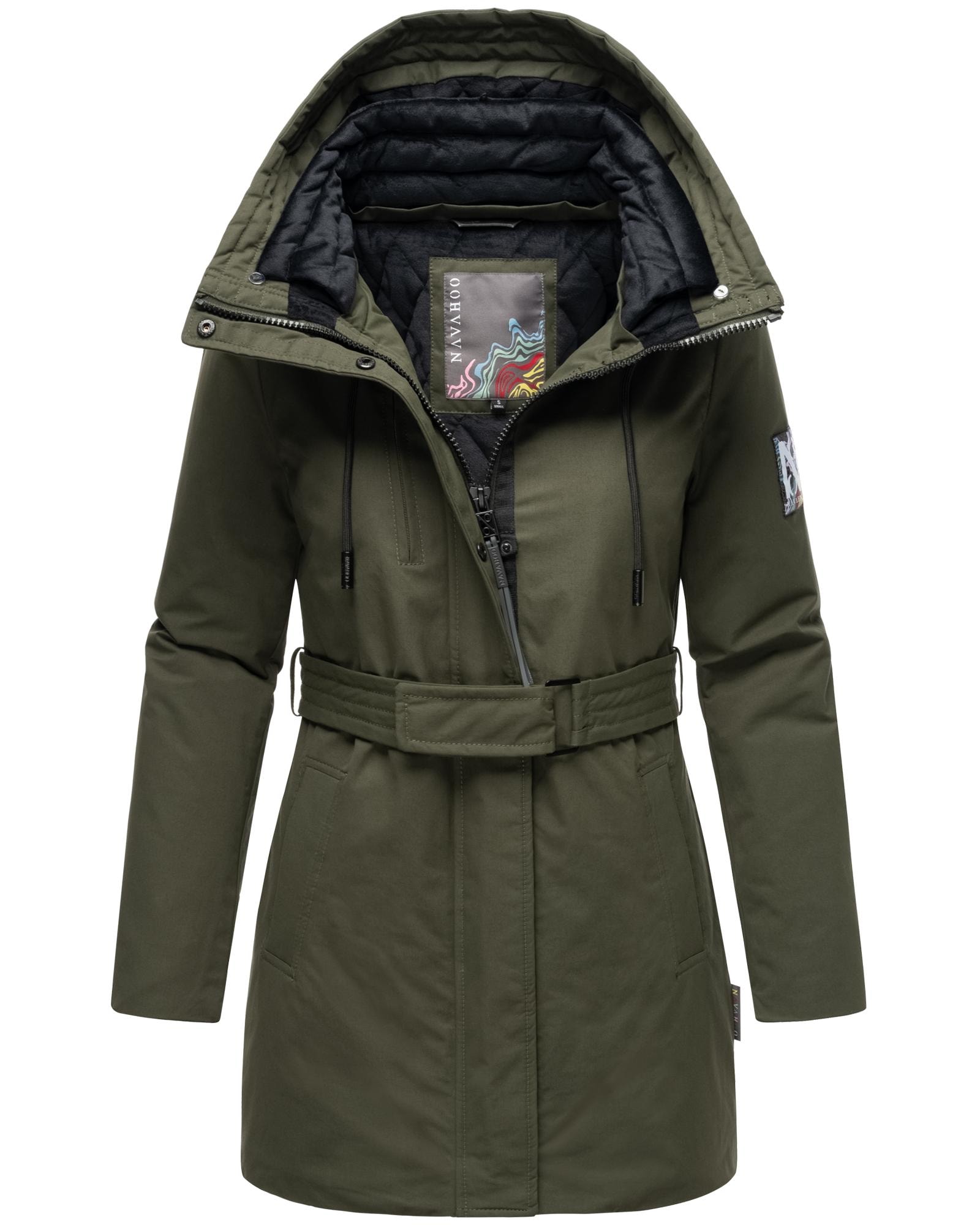 Navahoo Winterjacke »Eishauch 14«, mit Kapuze, Damen Winterparka mit Taillengürtel und Fleece-Kragen