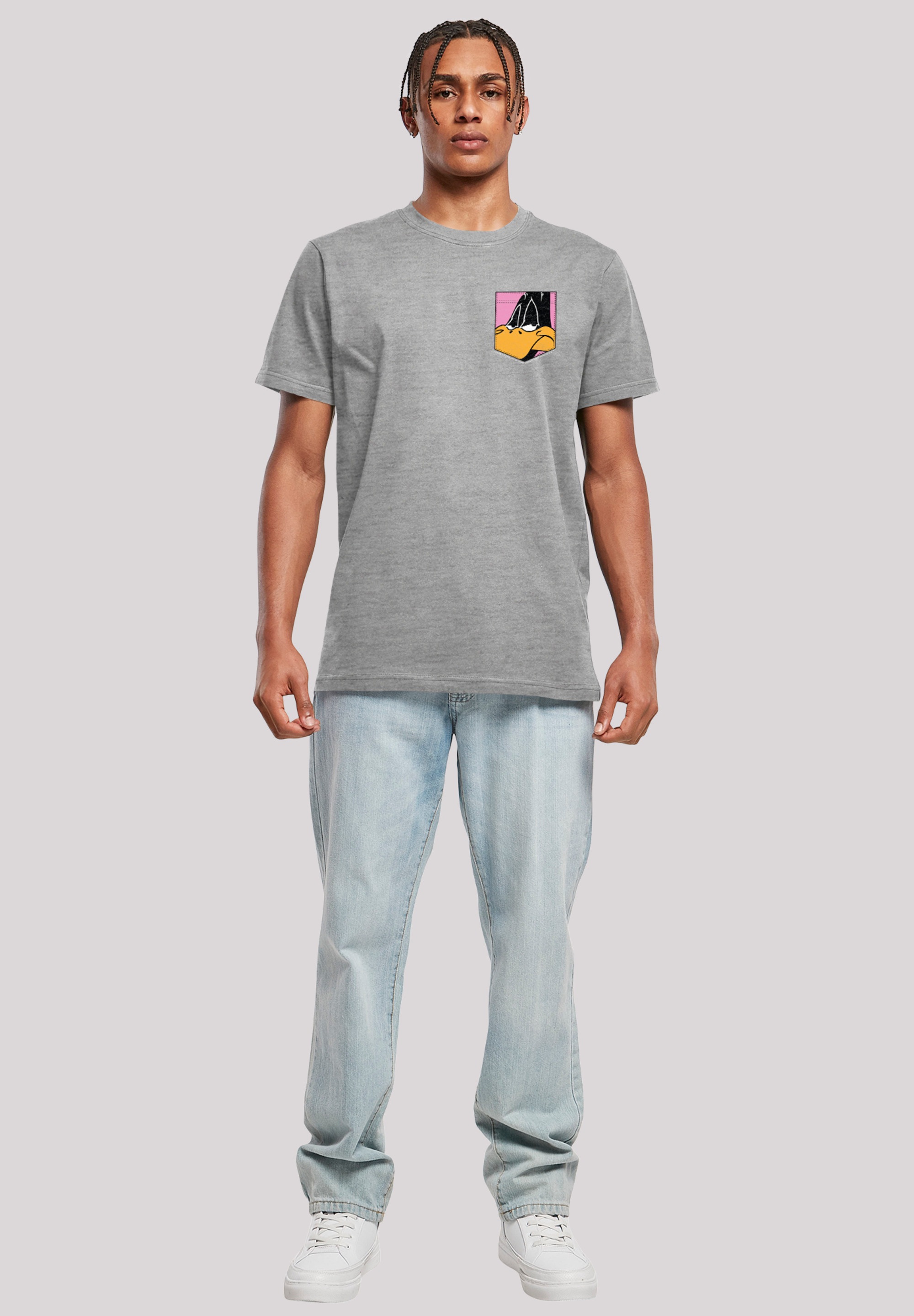 F4NT4STIC T-Shirt »Looney Tunes Daffy Duck Faux Pocket«, Print