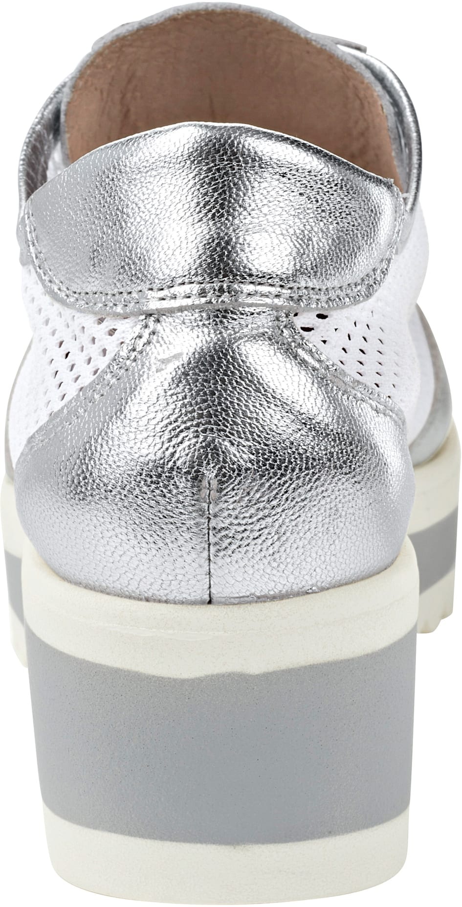 Schnürschuh HEINE, Damen, Gr. 41, silber (weiß, silberfarben), Leder, Synthetik, Textil, Schuhe Schnürschuh 3
