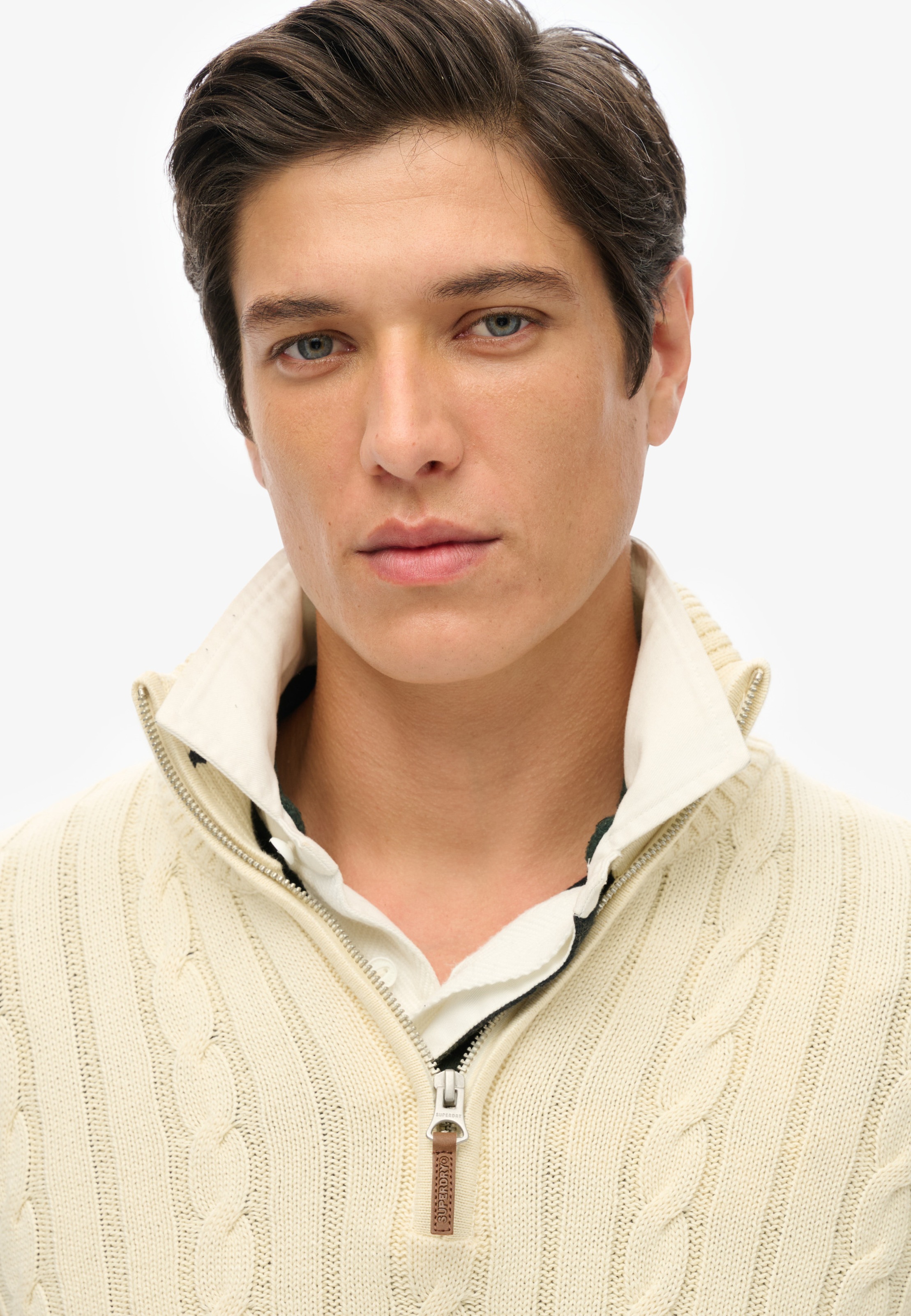 Superdry Troyer »PREPPY COTTON CABLE HALF ZIP« Baumwolle, slim fit
