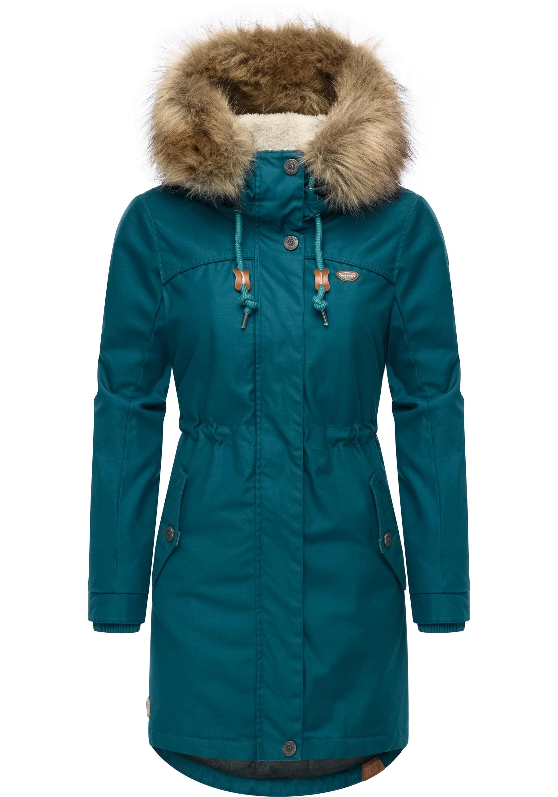 Ragwear Winterjacke »Tawny«, mit Kapuze, stylischer Winterparka mit großer Kapuze und Kunstfellkragen