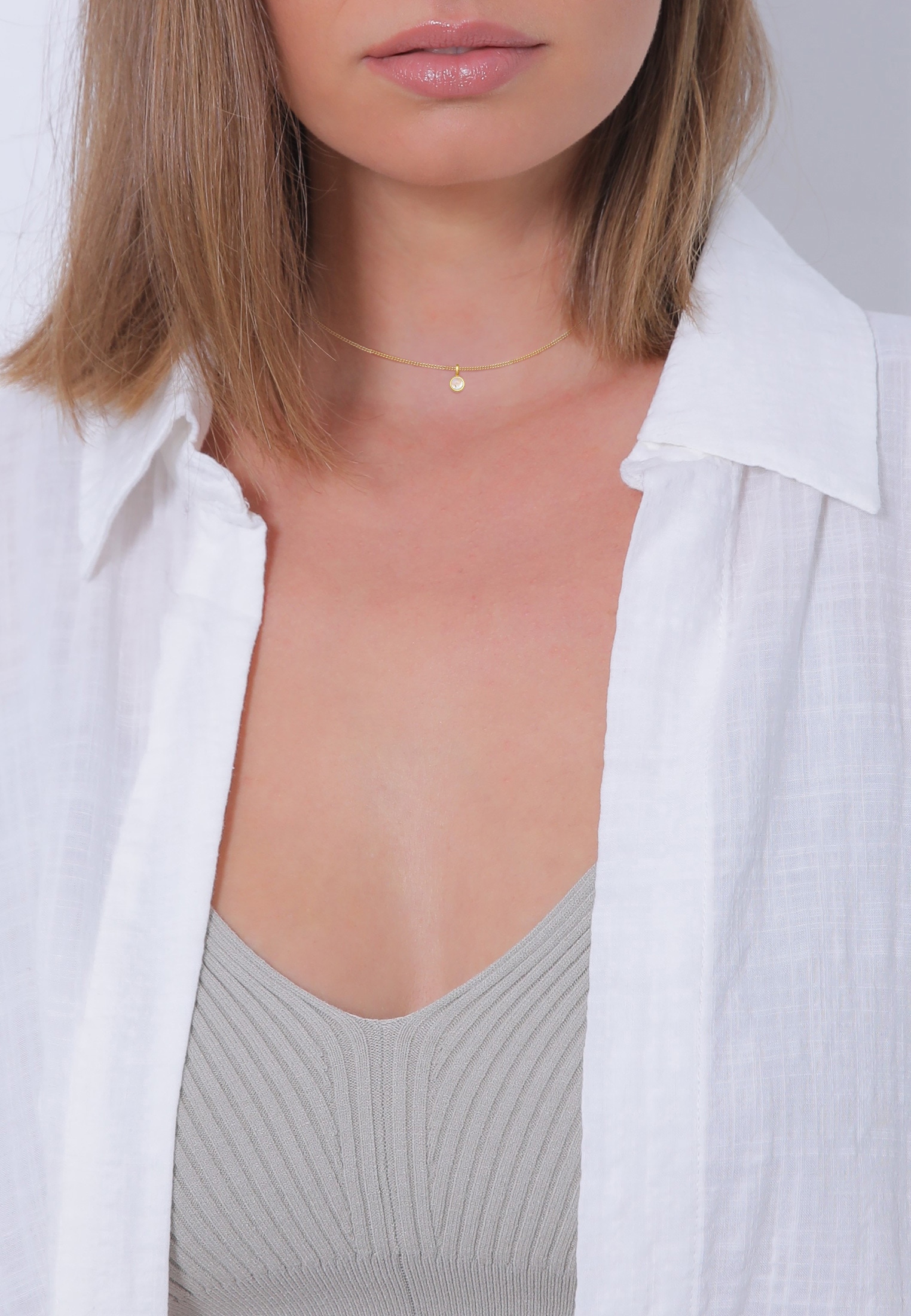 Elli Premium Choker »Halskette Choker Mondstein Anhänger 585 Gelbgold«
