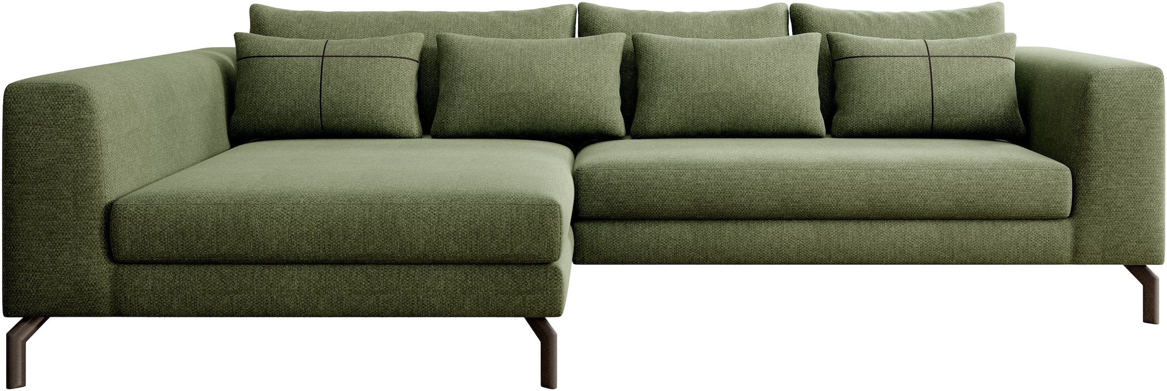 Home affaire Ecksofa "Cross, mit softem Sitz, L-Form, wendbare Zierkissen, Breite 284 cm" Couch mit vielen Kissen, stylische Kreuznaht, elegante Metallfüße