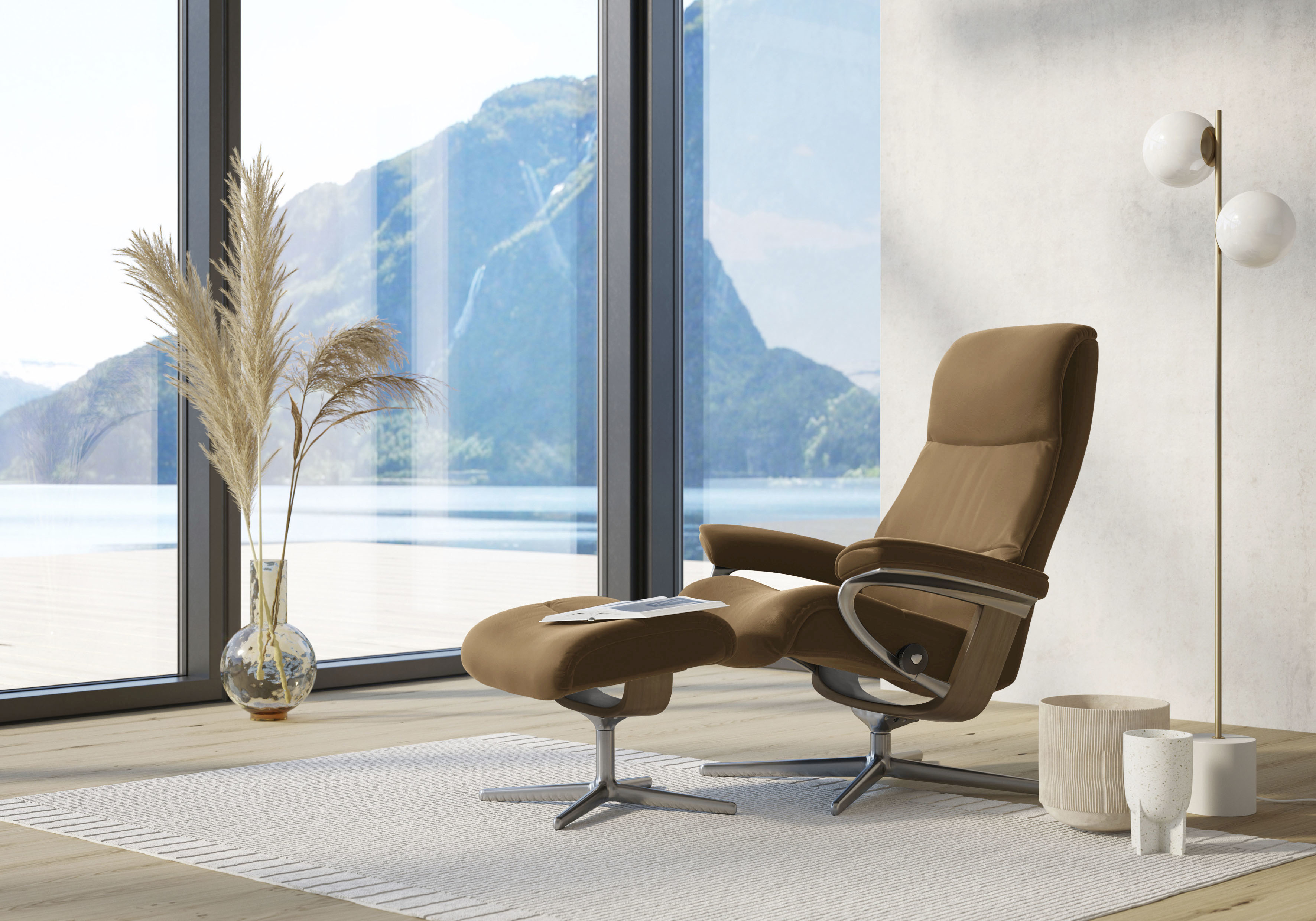 Stressless Relaxsessel "View" mit Cross Base, Größe S, M & L, Holzakzent Eiche