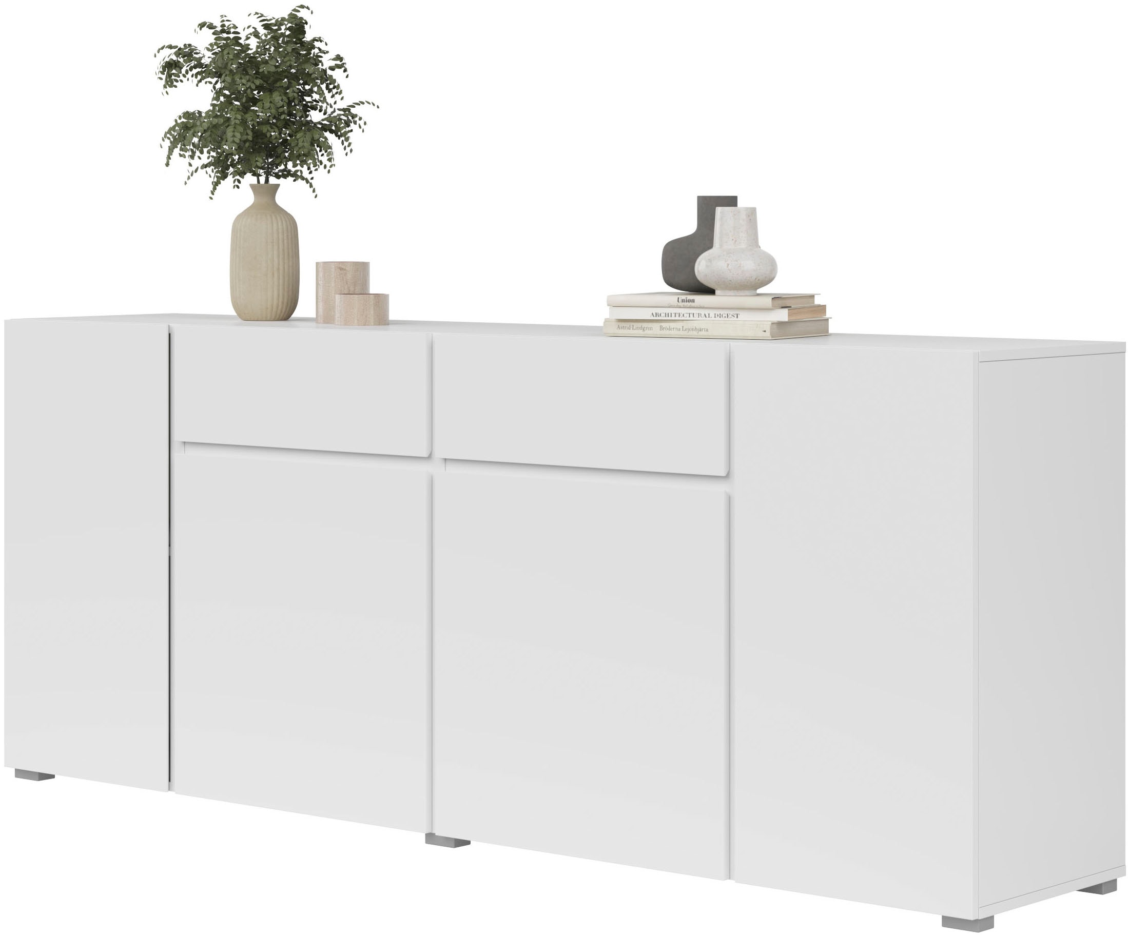 INOSIGN Sideboard »Asymetric, Breite 195 cm, grifflose Kommode 4 Türen/2 Schubkästen«, Schubladenschrank mit viel Stauraum, Einlegeböden verstellbar