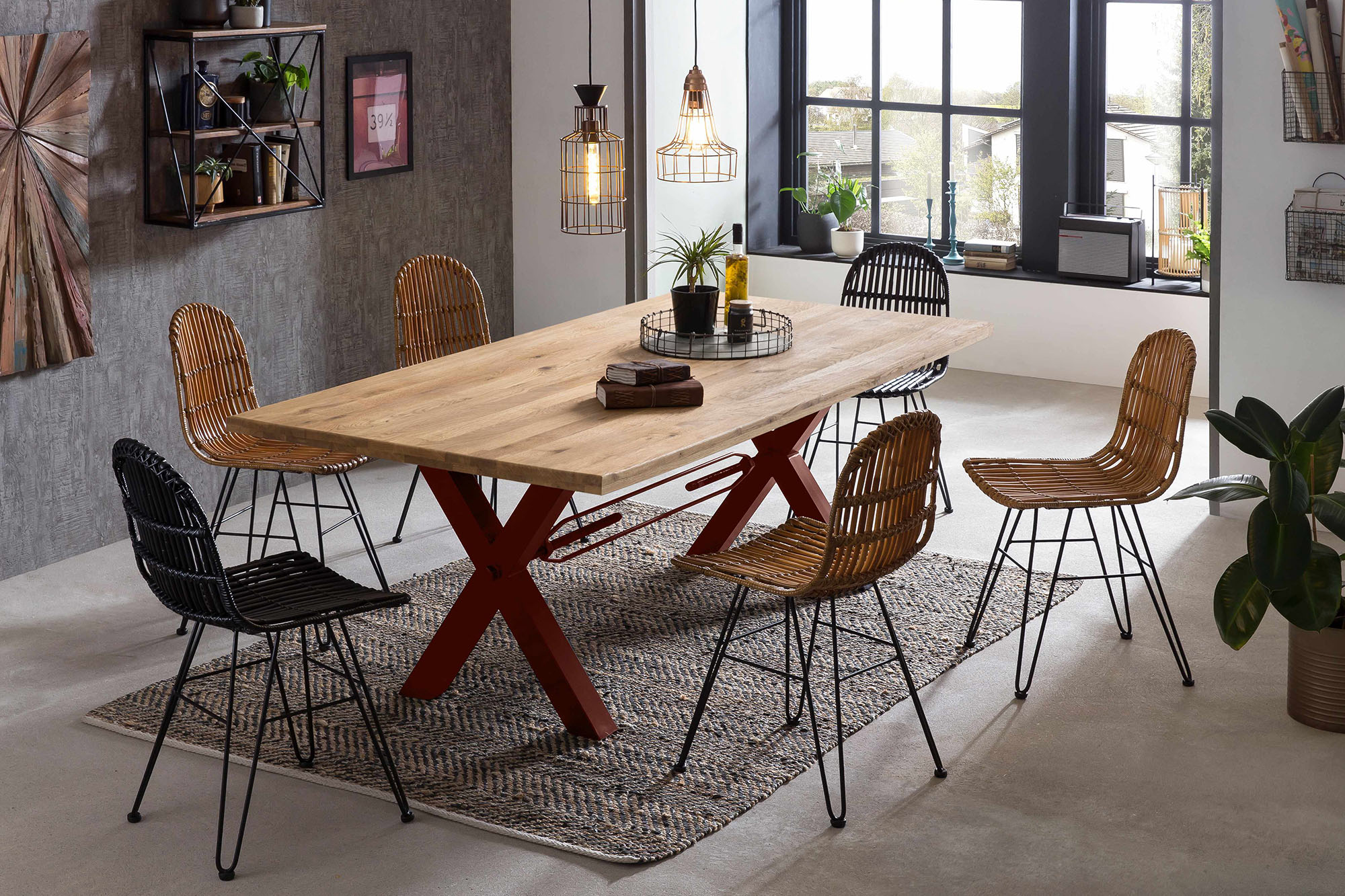 SIT Esstisch "Gent Wildeiche Massivholz mit X-Gestell aus Metall, Industrial" Robustes X-Gestell aus Metall für hohe Stabilität