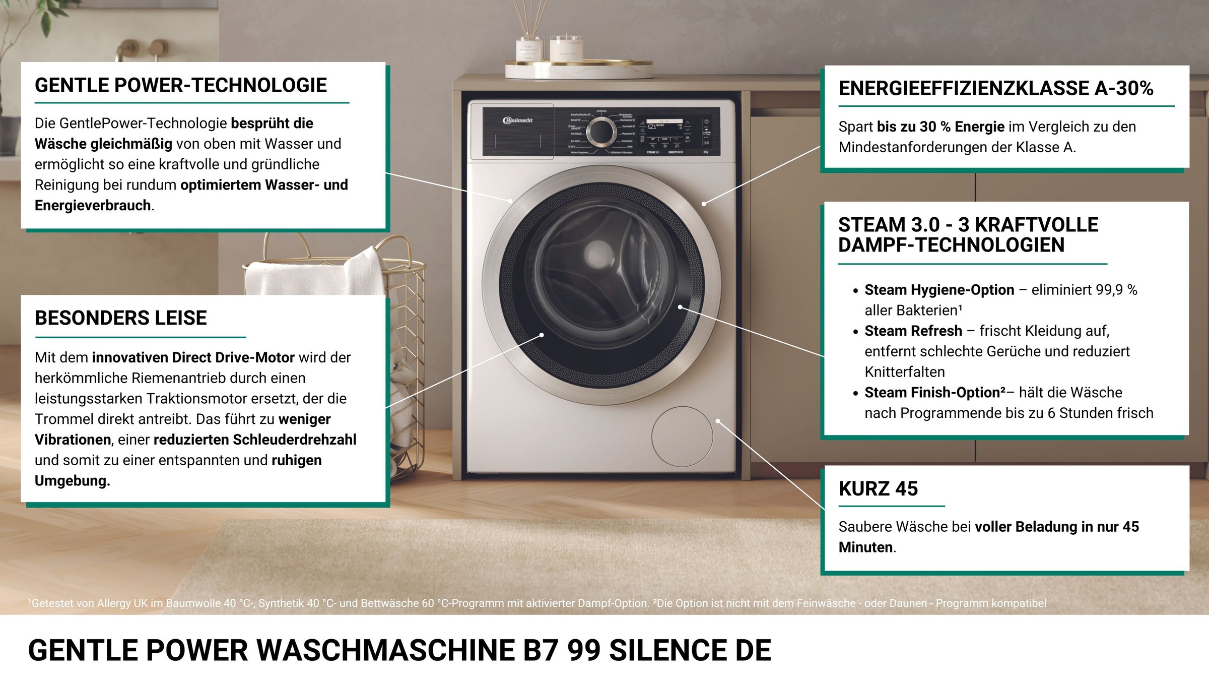 BAUKNECHT Waschmaschine »B7 99 SILENCE DE«, 9 kg, 1400 U/min