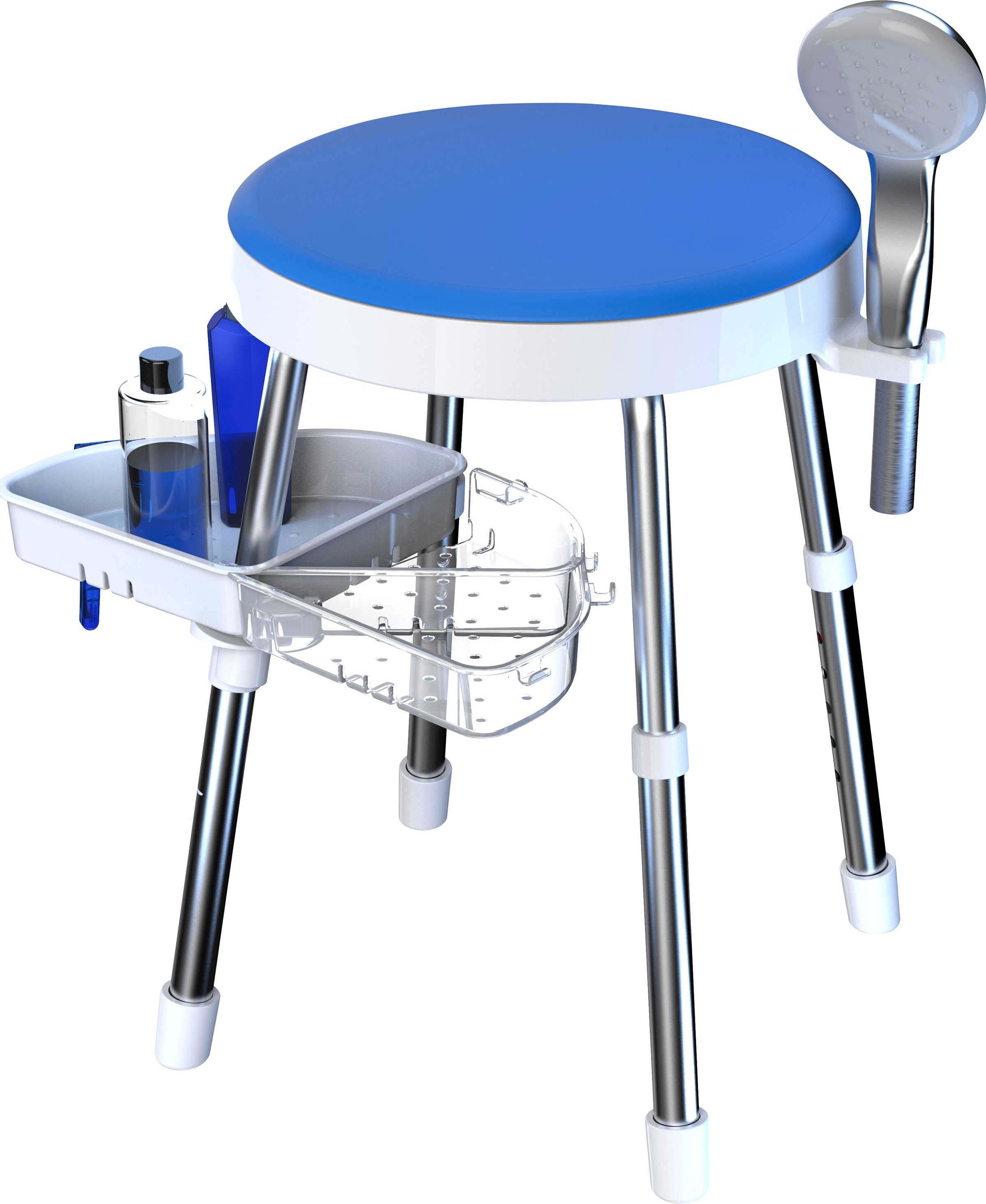 Dusch- und Badhocker BISCHOF, blau, Duschhocker, "Rotate 2.0", TÜV/GS geprüft, drehbare Sitzfläche und Ablage, in 2 Farben